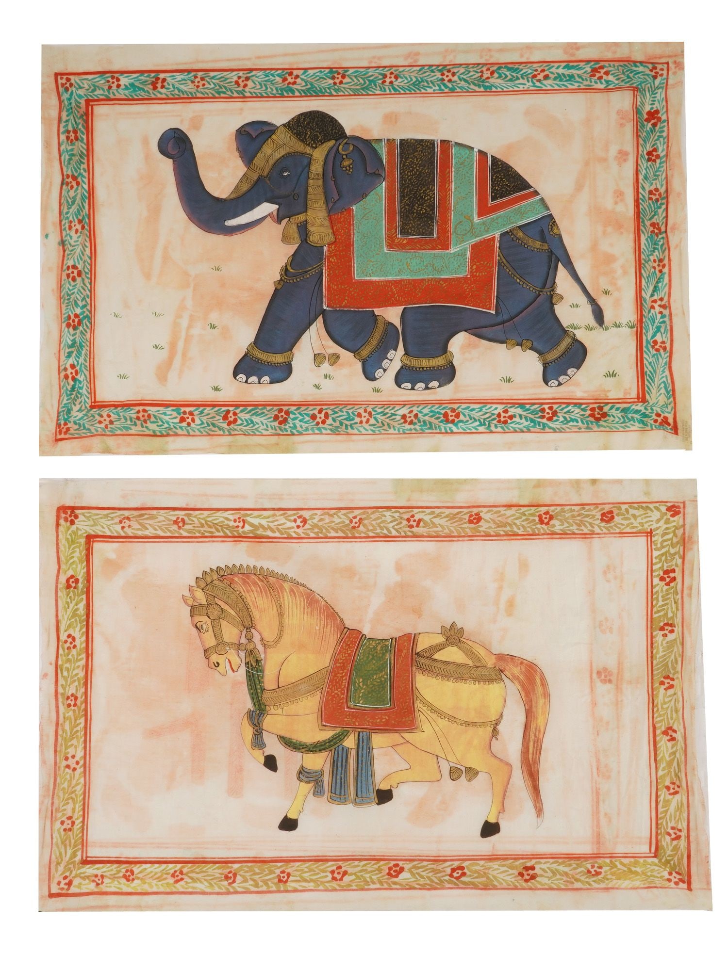 LOT OF INDIAN ANIMAL MINIATURE PAINTINGS ON TEXTILE (1 of 4)