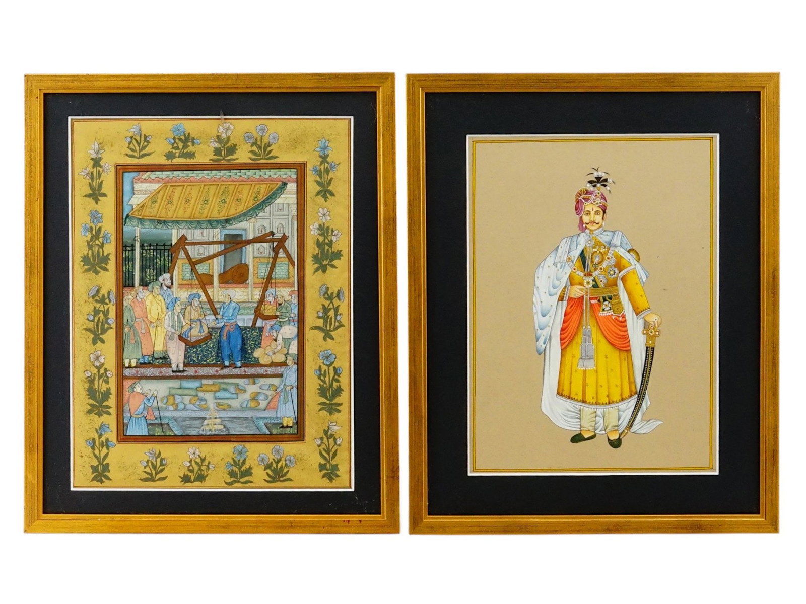 TWO MINIATURE INDIAN MUGHAL MIXED MEDIA PAINTINGS (1 of 6)