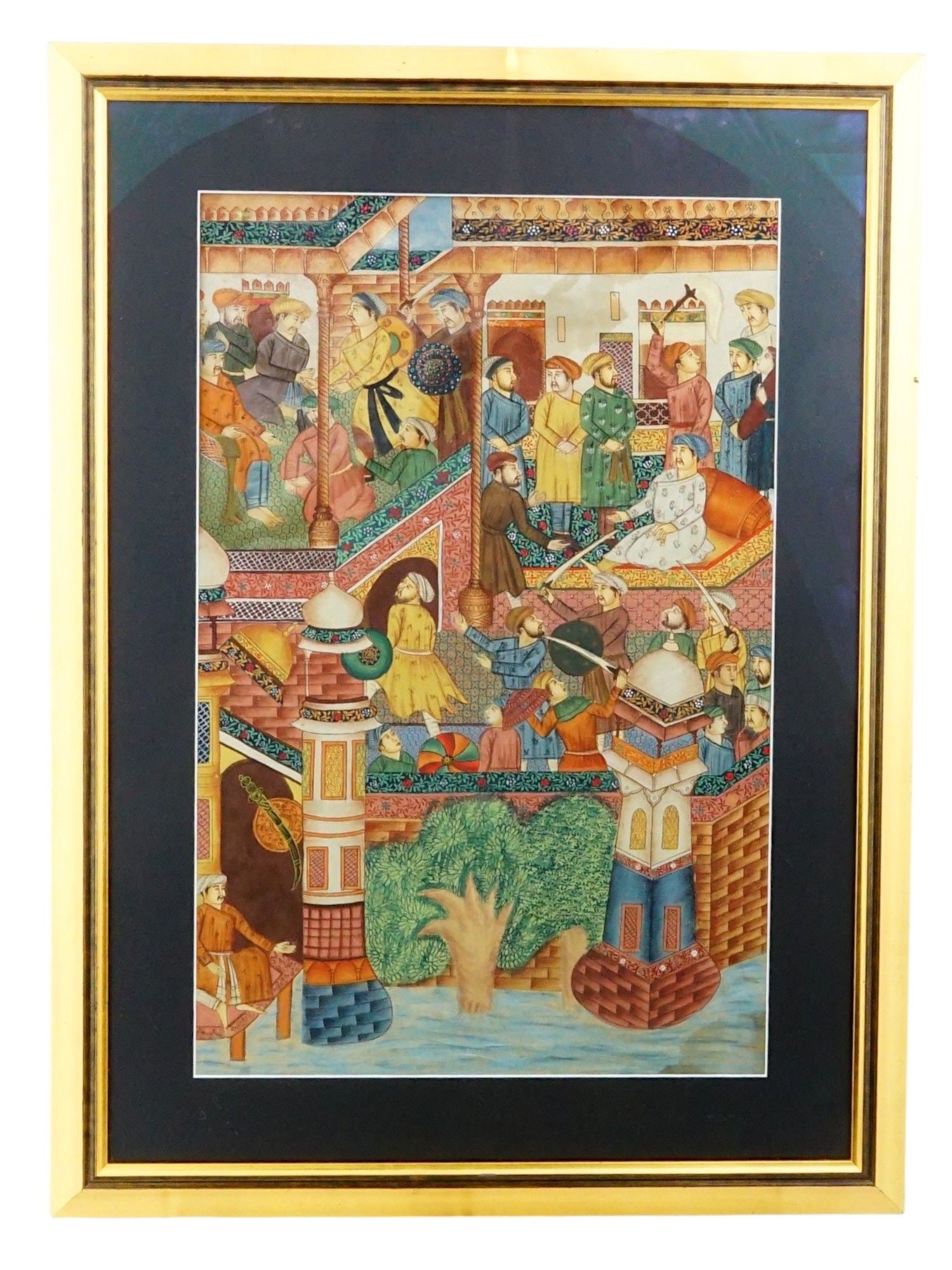 LARGE INDIAN MIX MEDIA PAINTING ON SILK GROUND (1 of 3)