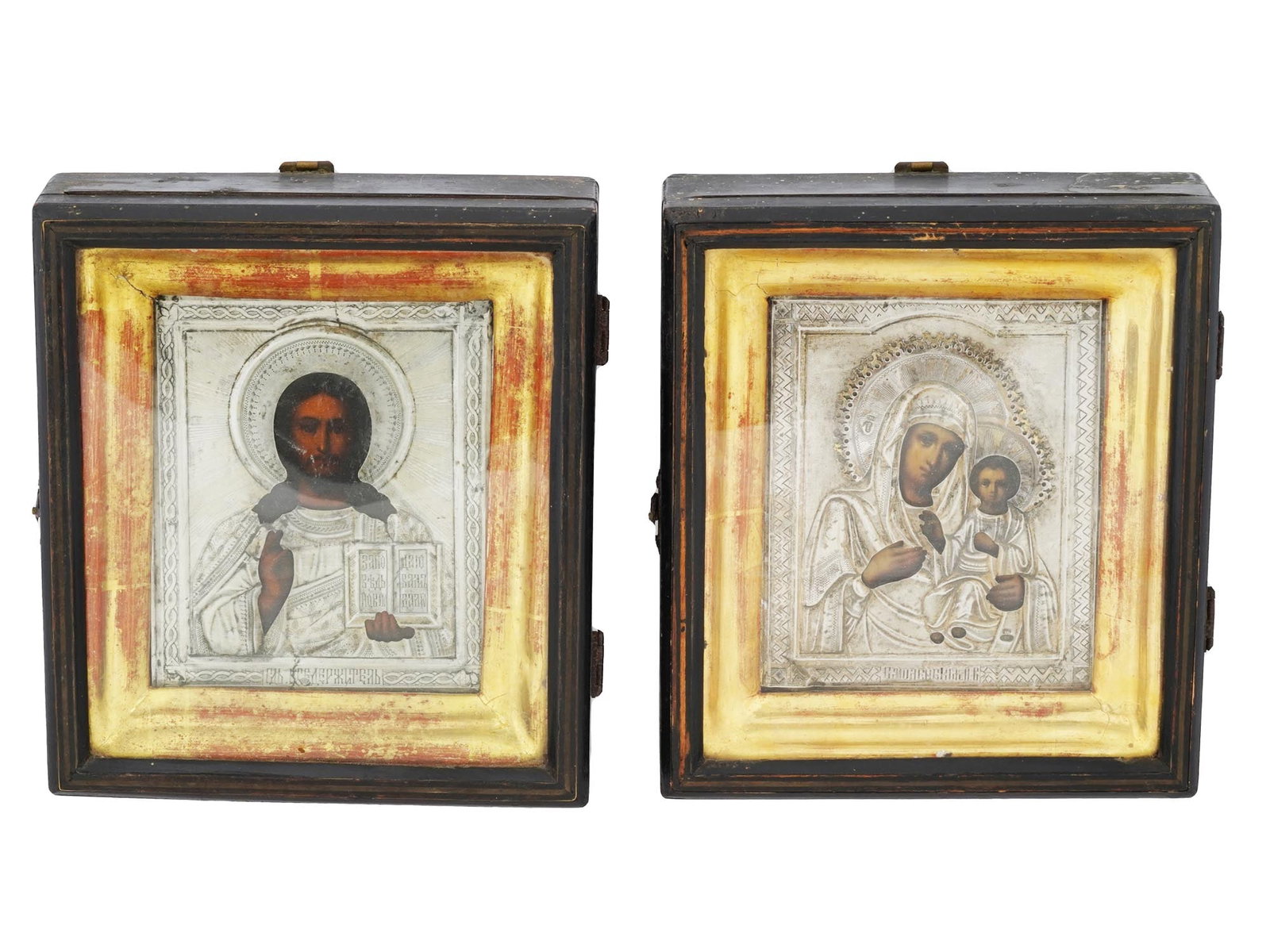 ANTIQUE RUSSIAN SILVER WEDDING PAIRS KIOTS ICONS (1 of 10)