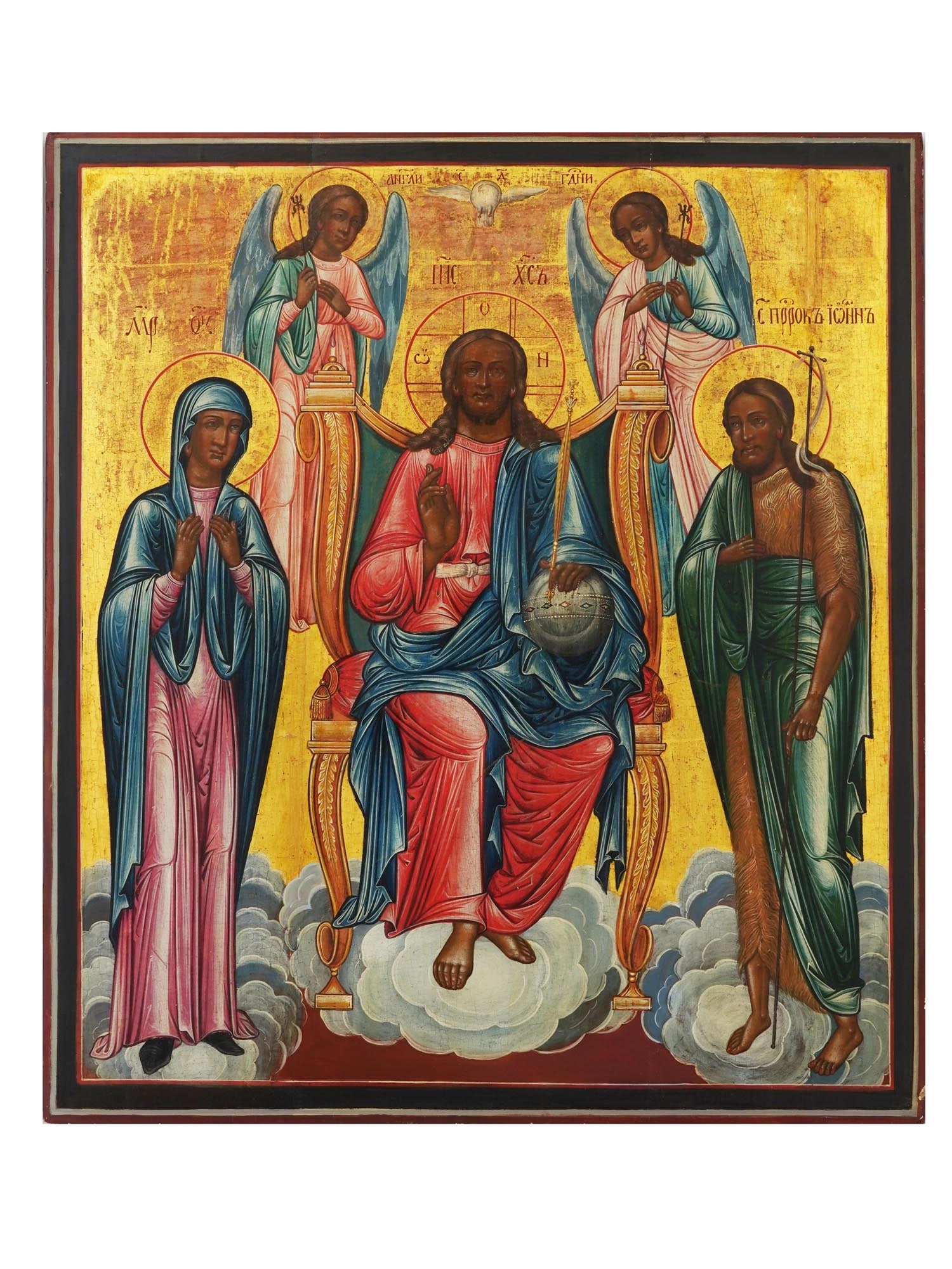 ANTIQUE 19TH C RUSSIAN ORTHODOX ICON OF DEESIS (1 of 9)