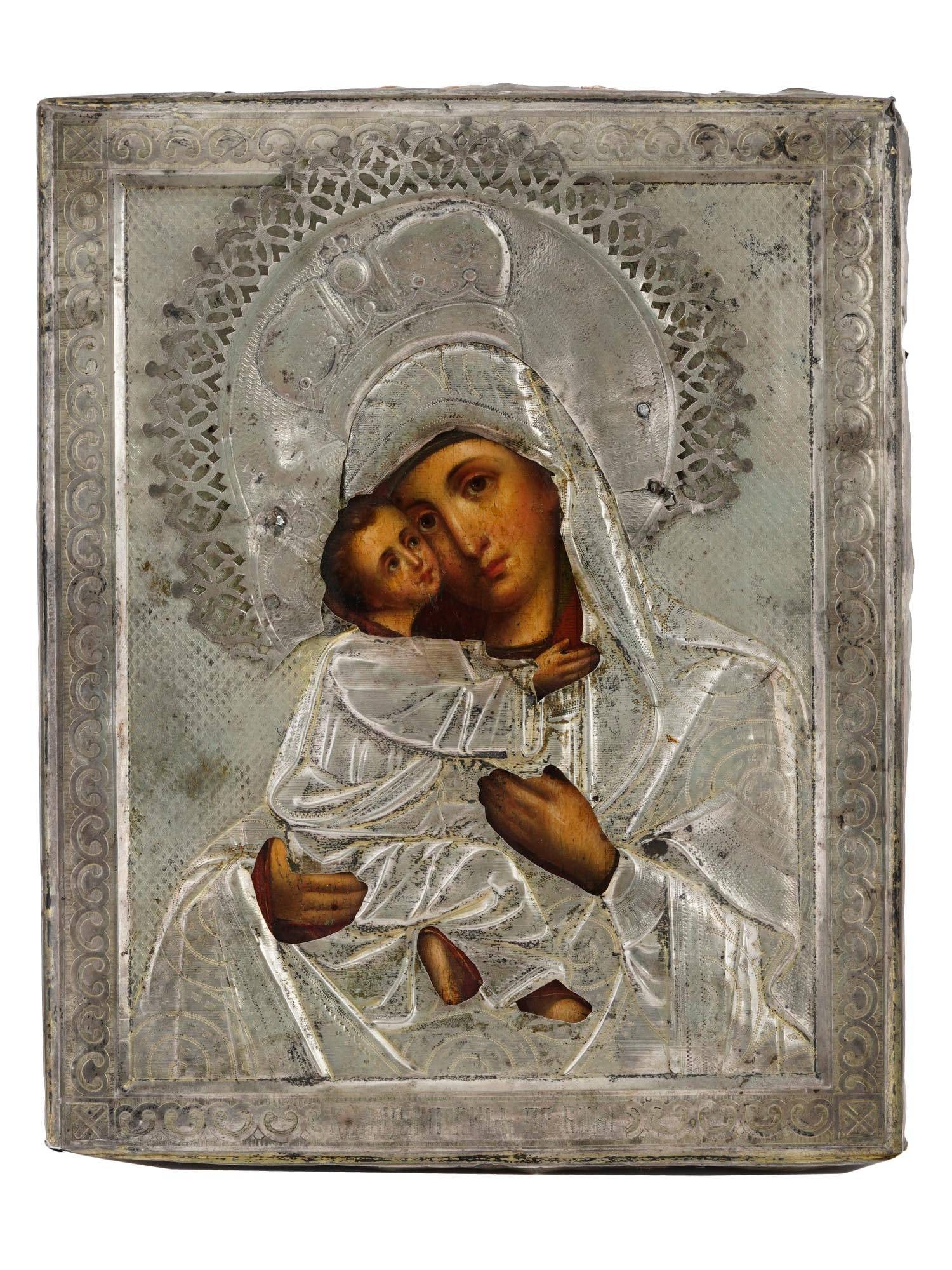 ANTIQUE RUSSIAN SILVER ICON VOLOKOLAMSK MOTHER OF GOD (1 of 6)