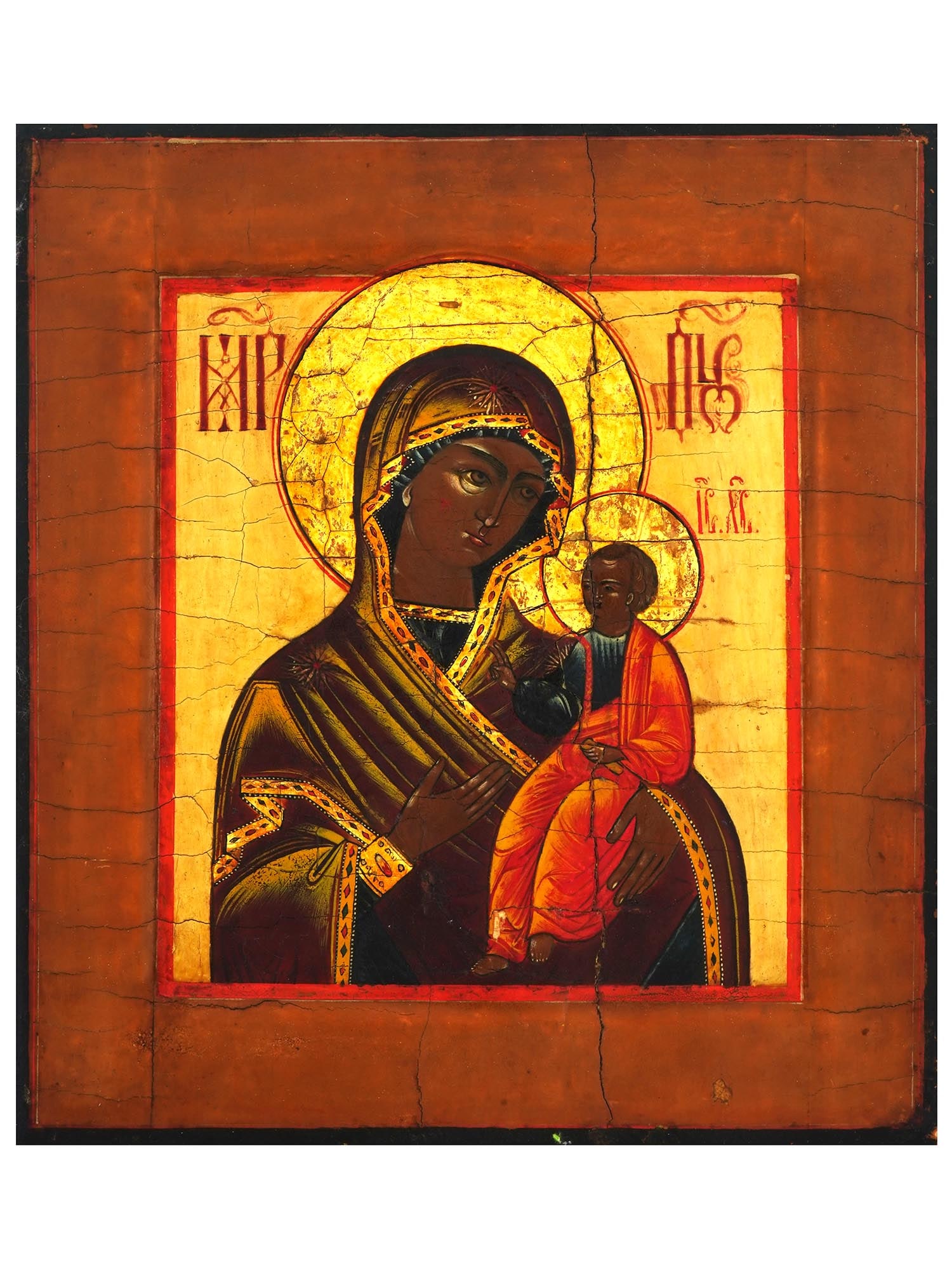 ANTIQUE 19TH C RUSSIAN ICON OUR LADY OF IVERON (1 of 4)