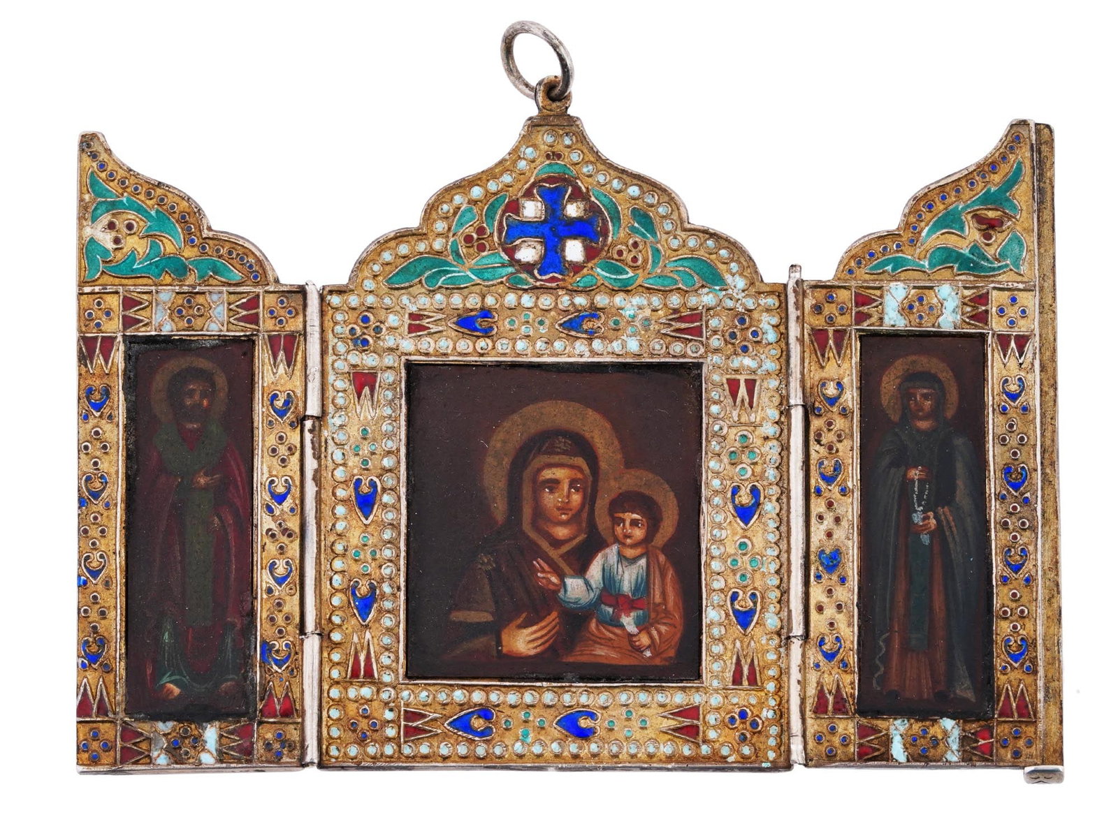 RUSSIAN SILVER ENAMEL HAND PAINTED ICON PENDANT (1 of 7)