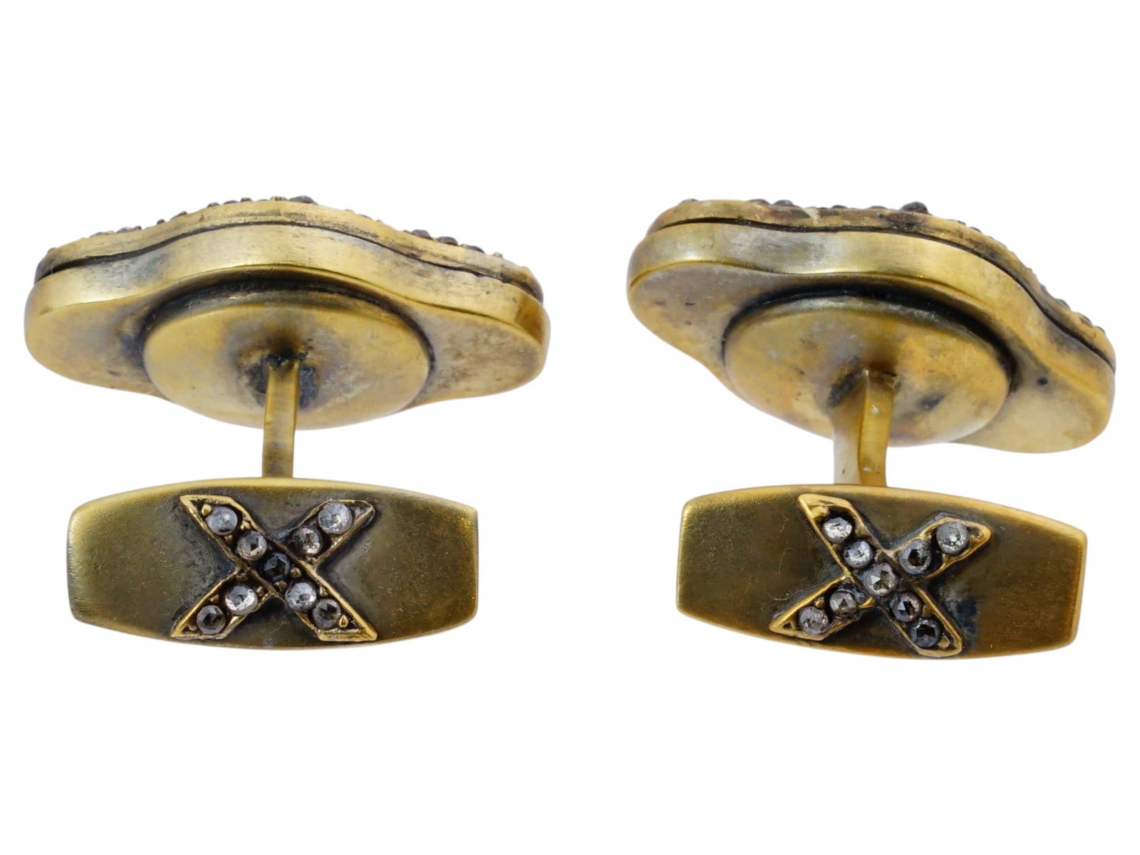 RUSSIAN EAGLE SILVER ENAMEL RUBY DIAMONDS CUFFLINKS - 4