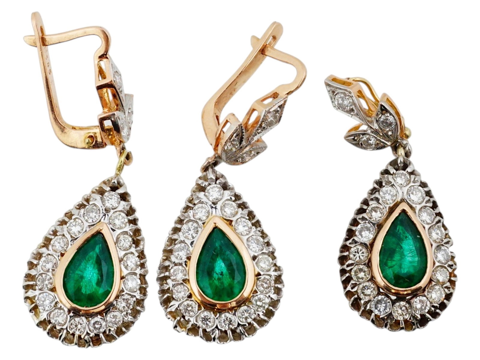RUSSIAN GOLD DIAMOND GREEN STONE EARRINGS PENDANT SET (1 of 14)