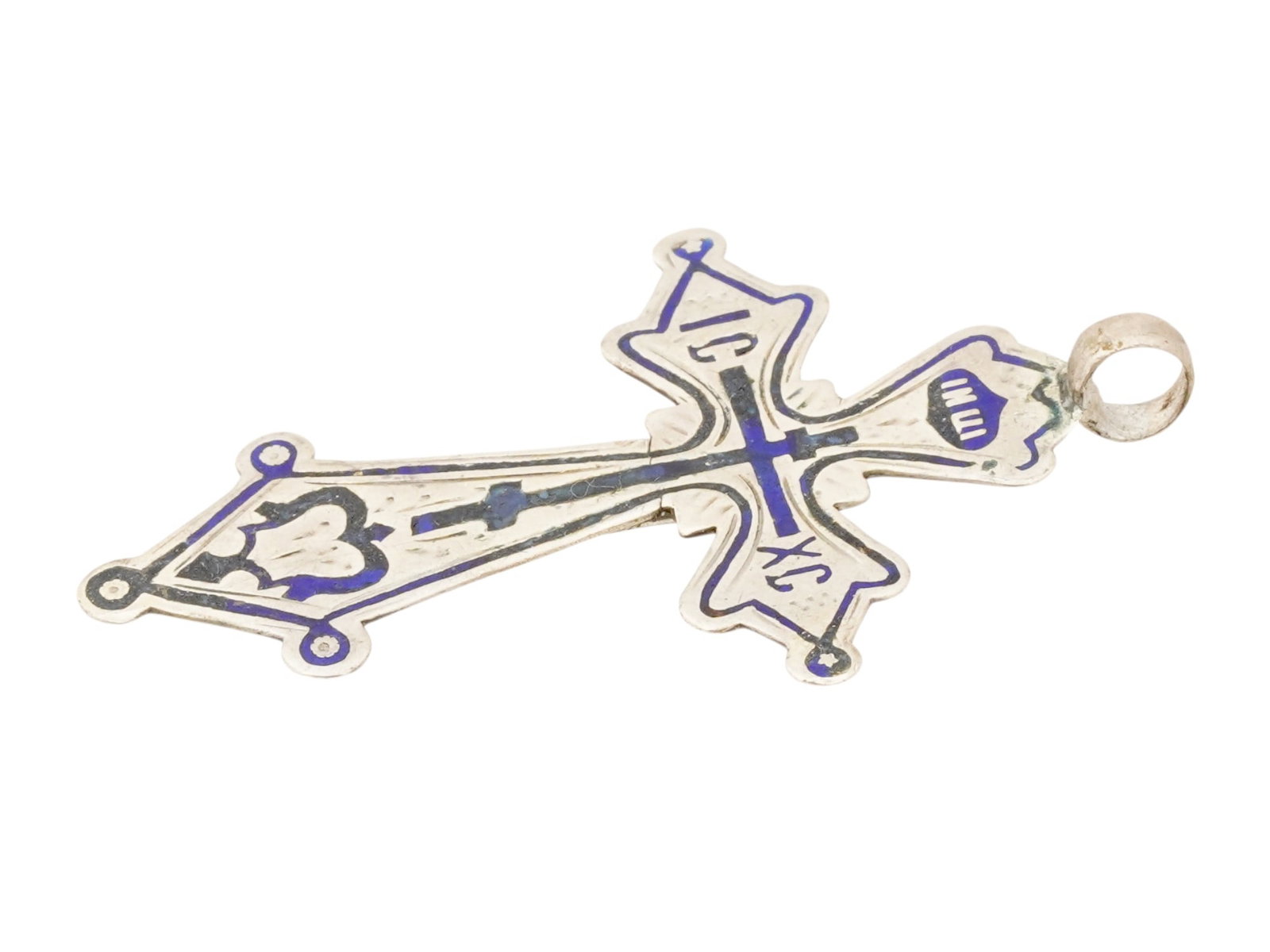 RUSSIAN SILVER CHAMPLEVE ENAMEL CROSS PENDANT - 3