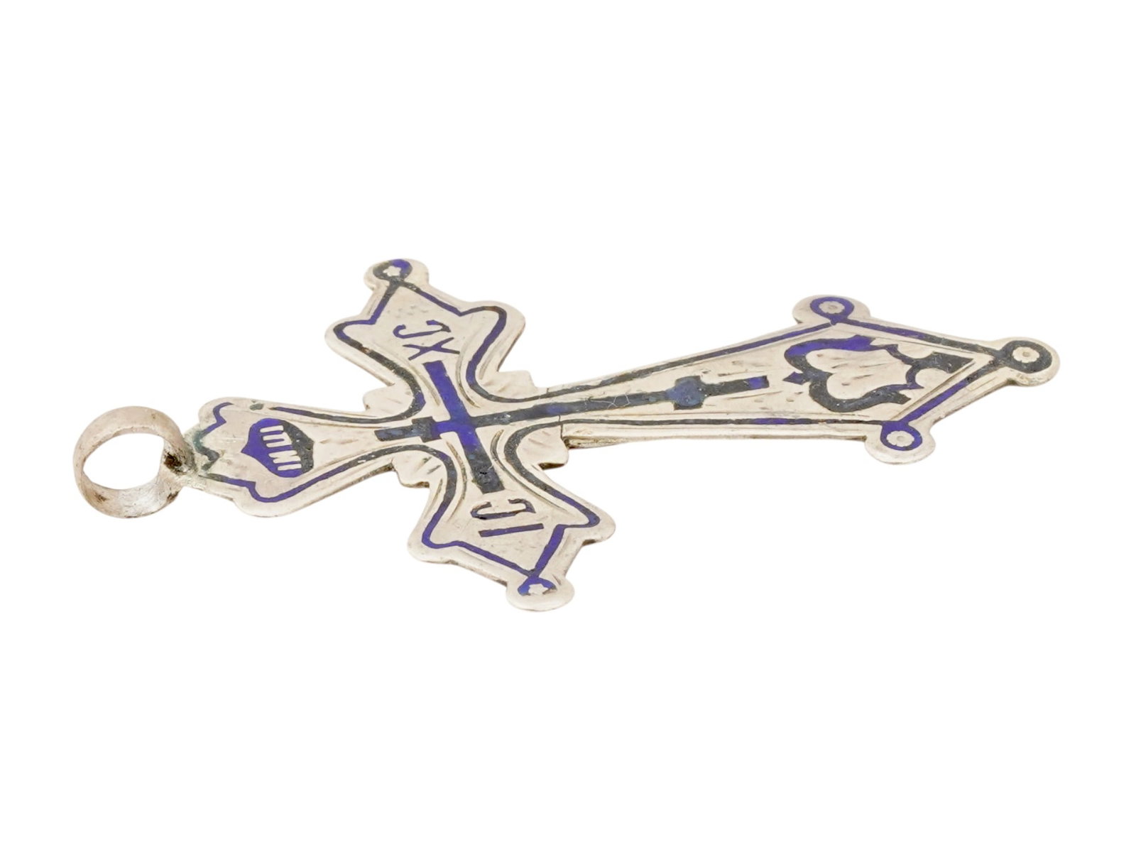 RUSSIAN SILVER CHAMPLEVE ENAMEL CROSS PENDANT - 4