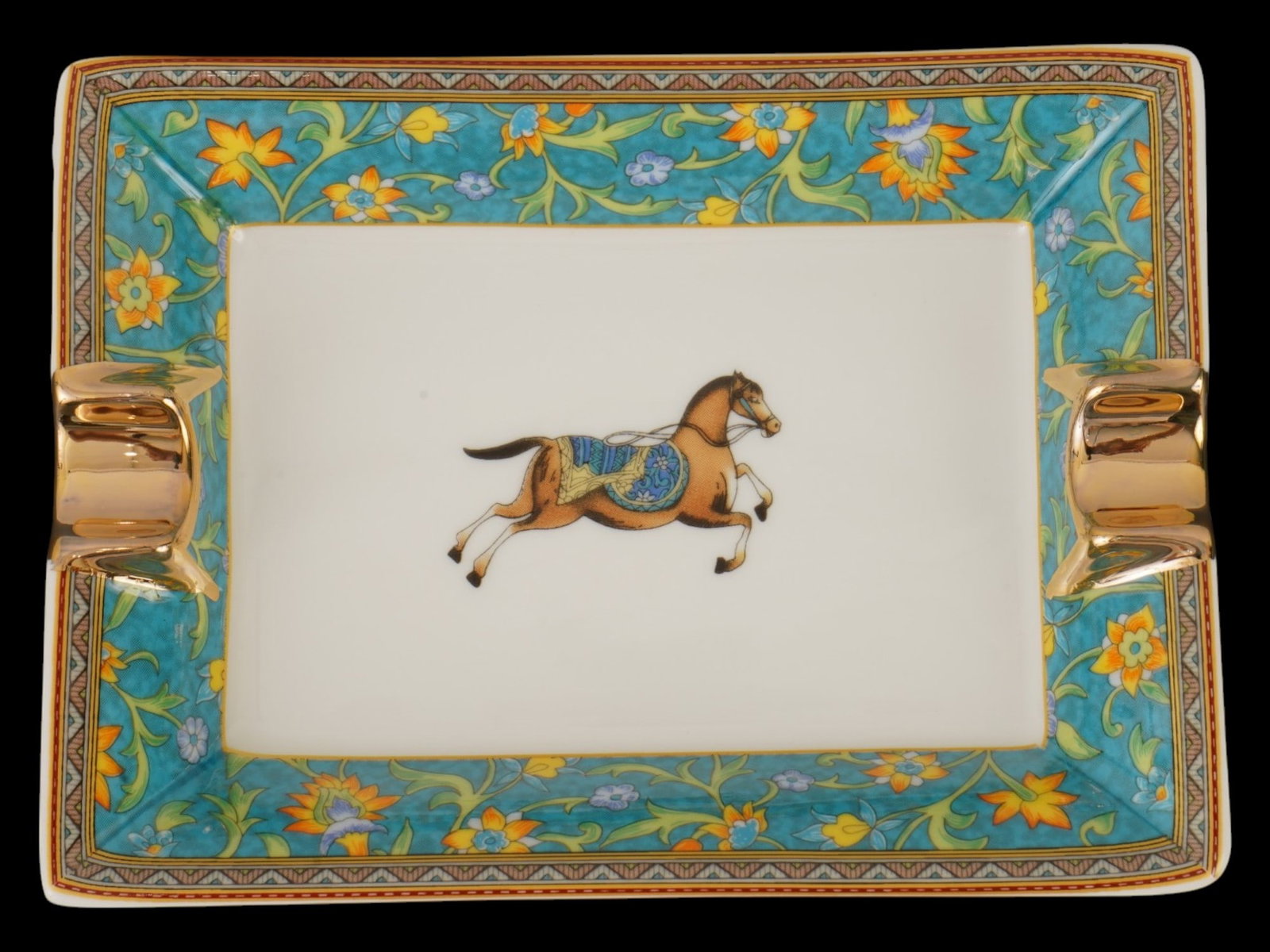 VINTAGE HERMES CHEVAL DORIENT GILT PORCELAIN ASHTRAY (1 of 6)