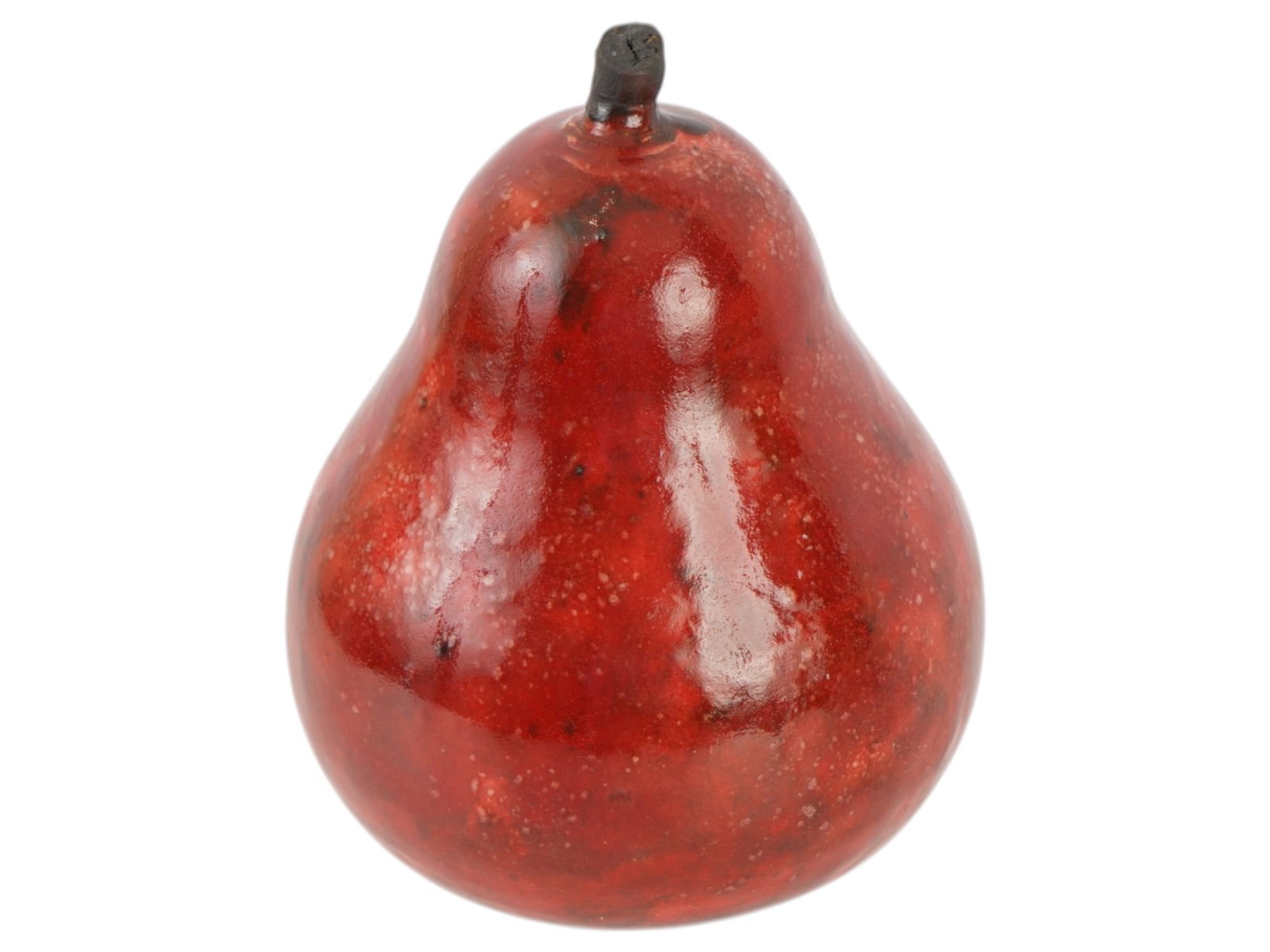 HANS HEDBERG SWEDISH ART POTTERY PEAR SCULPTURE: Hans Hedberg, Swedish-French, 1917 to 2007, glazed ceramic sculpture of a pear. Unsigned. Hans Hedberg known for his gigantic ceramic sculptures of fruit and eggs, and has installations in several