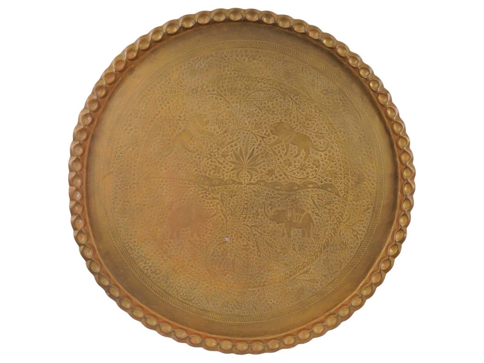 VINTAGE INDIAN ENGRAVED COPPER TRAY OR WALL PLAQUE (1 of 5)