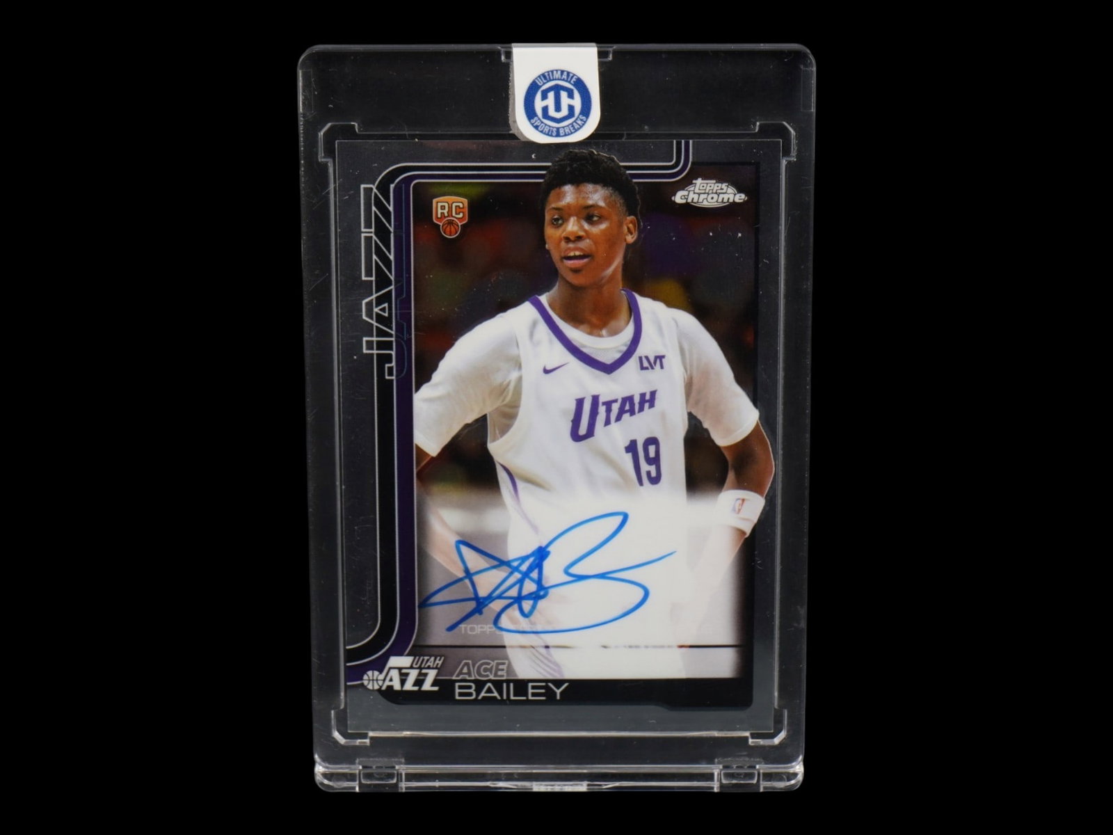 2025-26 TOPPS CHROME ACE BAILEY ROOKIE AUTO REFRACTOR: This premier rookie card from the 2025-26 Topps Chrome collection features Utah Jazz small forward and 5th overall draft pick Ace Bailey. As a cornerstone of Topps' highly anticipated return to