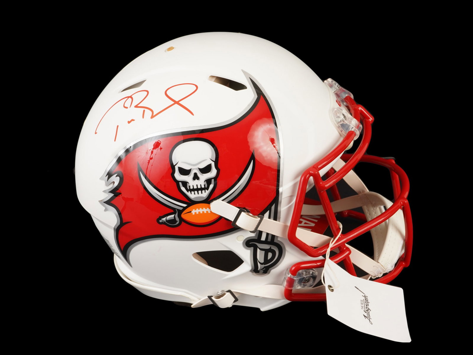 TOM BRADY SIGNED BUCCANEERS RARE FLAT WHITE SPEED HELMET: This premier lot features a Riddell Speed full-size Tampa Bay Buccaneers helmet in the highly coveted "Flat White" or "Lunar" limited edition finish, hand-signed by the greatest quarterback in NFL