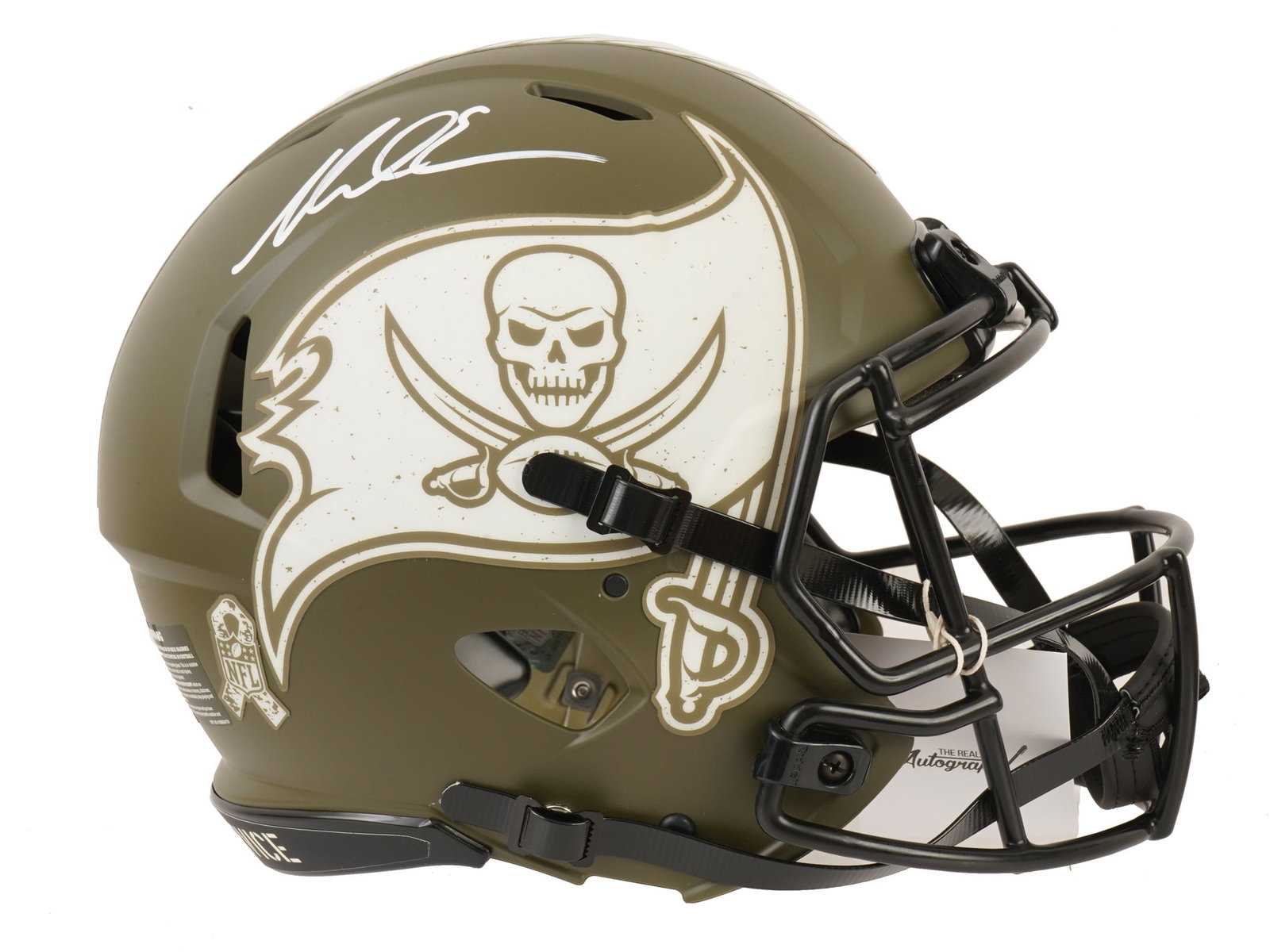 MIKE EVANS SIGNED BUCCANEERS SALUTE TO SERVICE SPEED HELMET: This premier lot features a Riddell Speed full-size Tampa Bay Buccaneers helmet in the distinguished "Salute to Service" finish, hand-signed by the franchise’s greatest offensive player, Mike