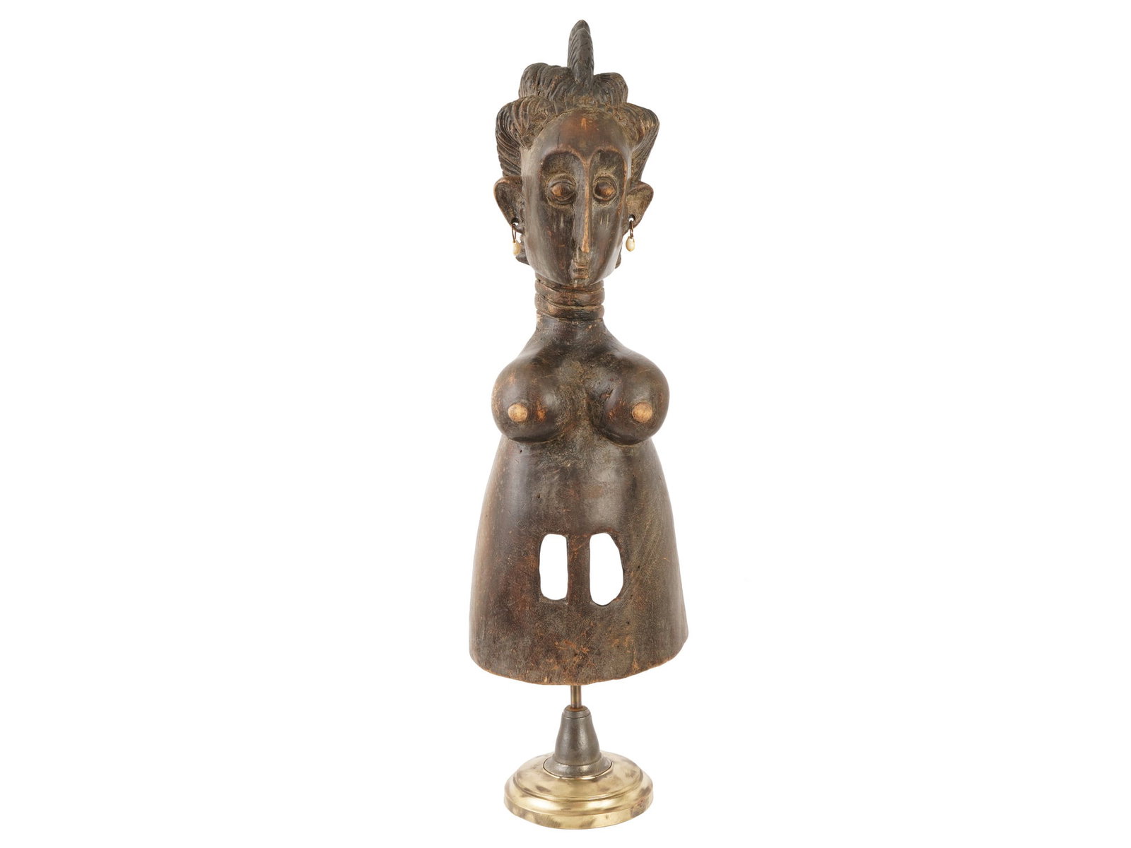 AFRICAN DOGON WOODEN FEMALE HELMET MASK COWRIE EARRINGS (1 of 7)