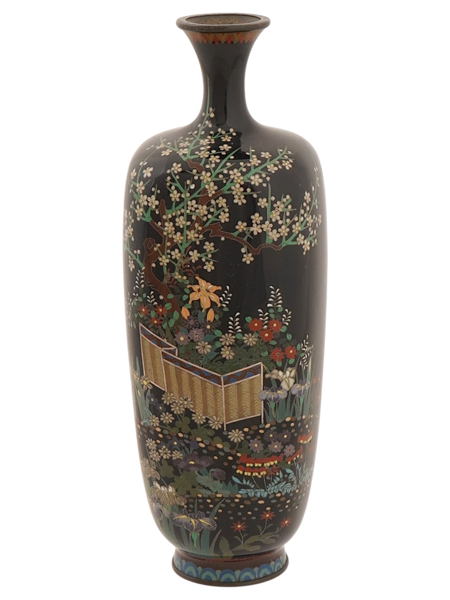 JAPANESE BLOSSOM FLOWERS DESIGN CLOISONNE ENAMEL VASE (1 of 9)