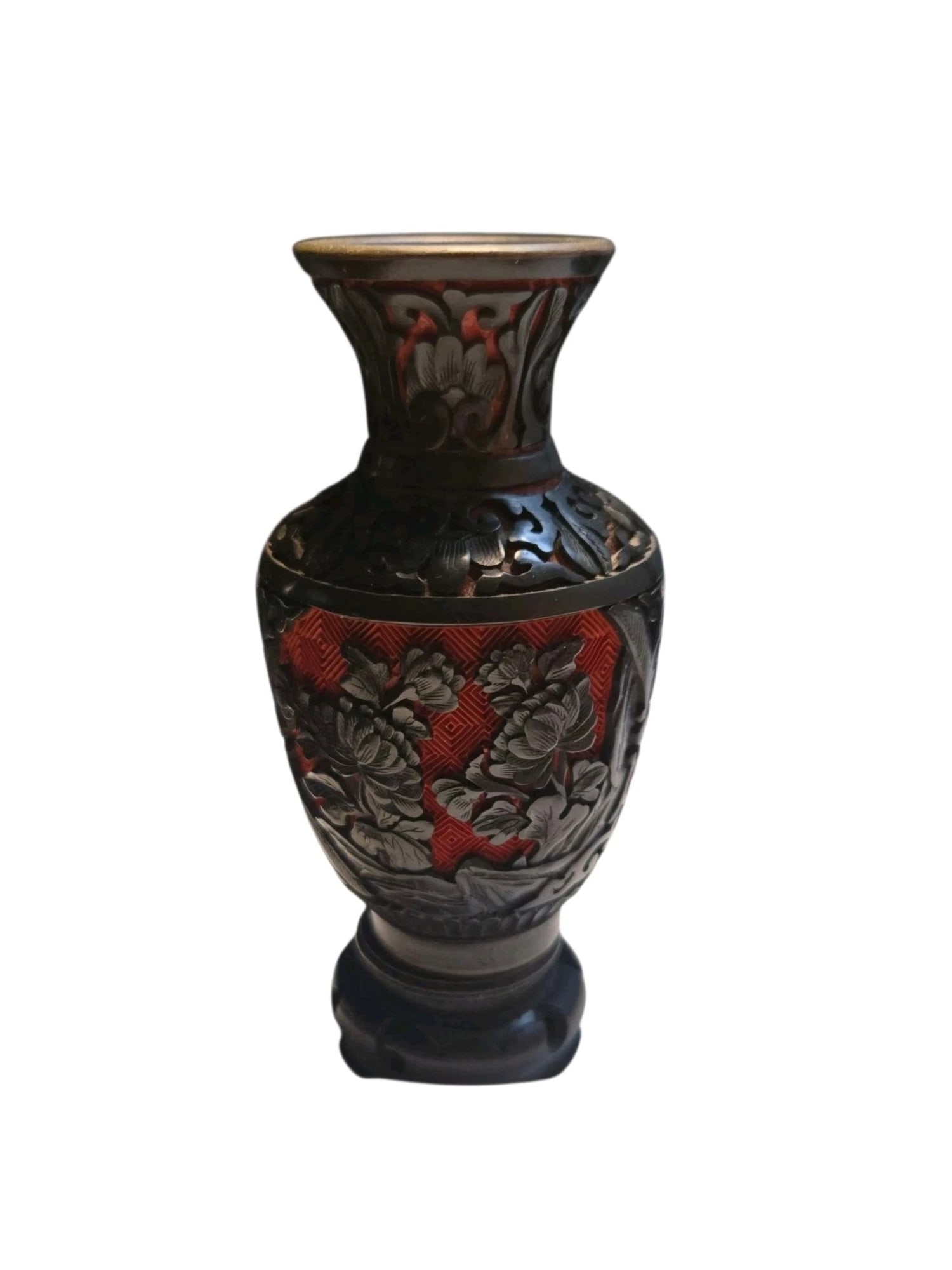 CHINESE CARVED CINNABAR STYLE LACQUER VASE, 20TH C (1 of 3)
