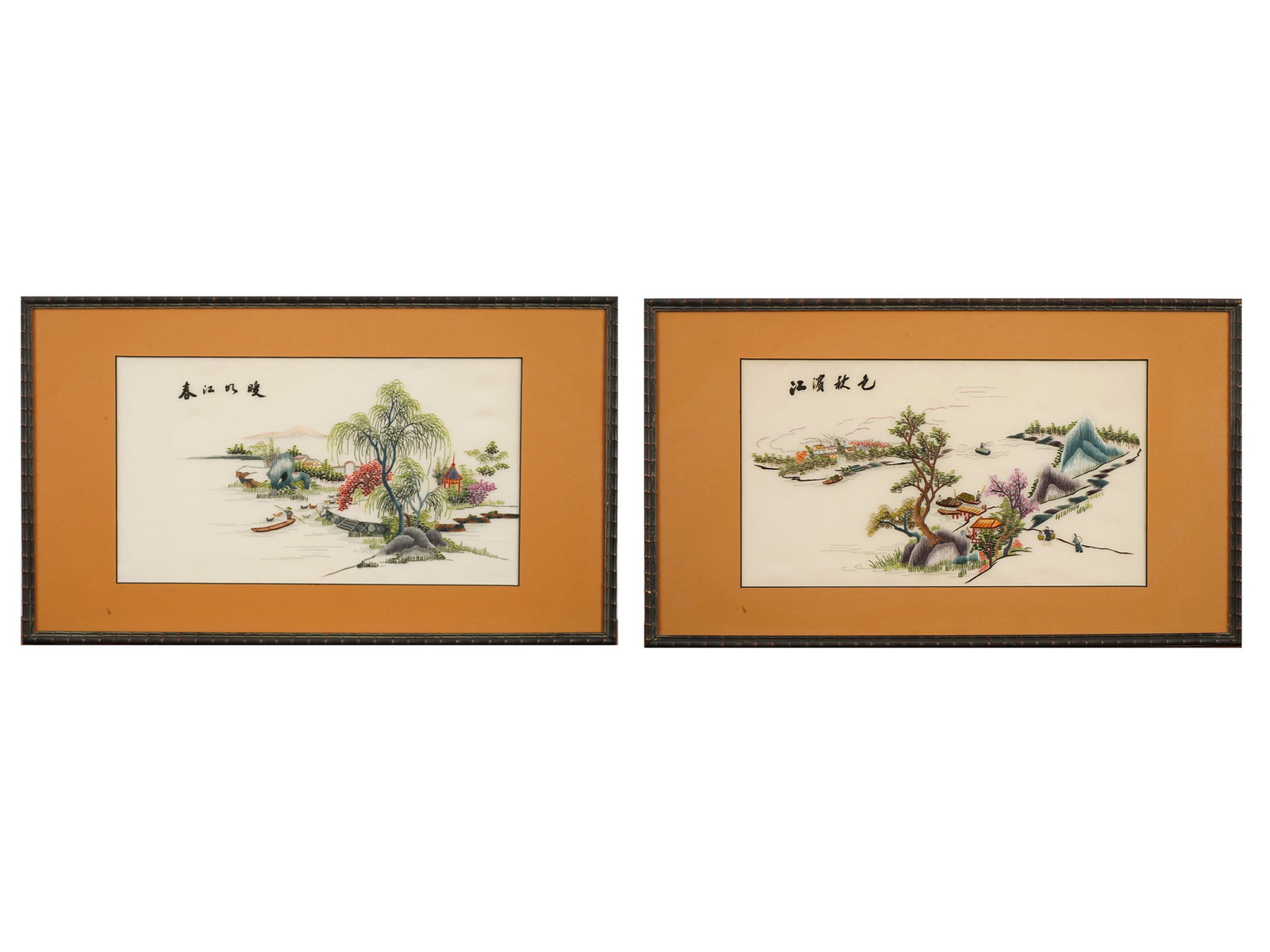 TWO VINTAGE CHINESE EMBROIDERED ARTWORKS ON SILK (1 of 6)