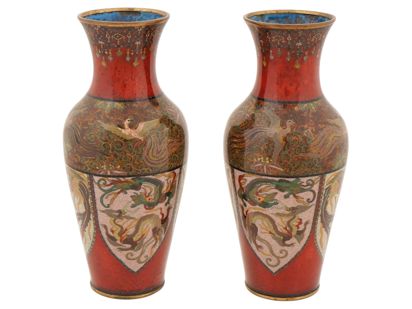 PAIR OF CHINESE DRAGON DESIGN CLOISONNE ENAMEL VASES (1 of 8)