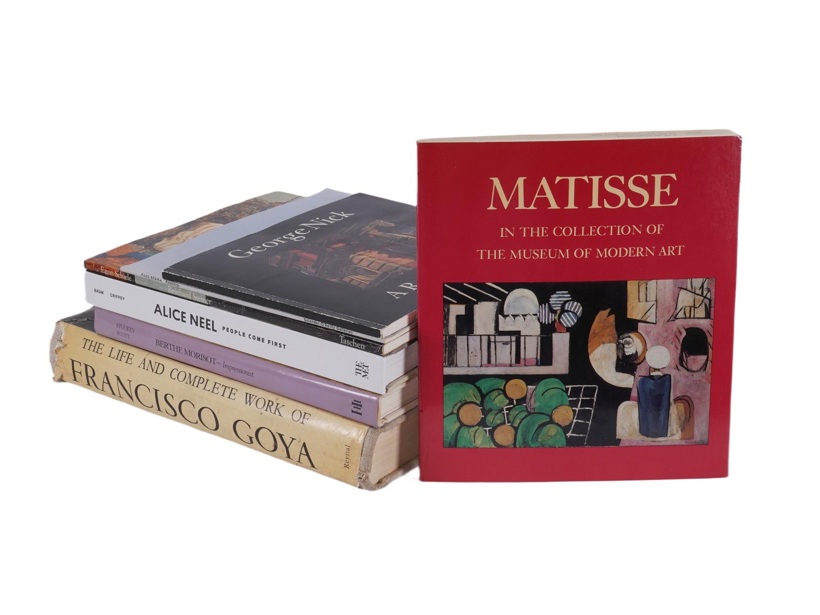LOT OF SEVEN VINTAGE ILLUSTRATED ART BOOKS: A lot of 7 vintage illustrated art books. The lot contains a book, The Life and Complete Work of Francisco Goya, a book, Paul Resika Paintings, a book, A George Nick, A Retrospective, a book, Berthe M