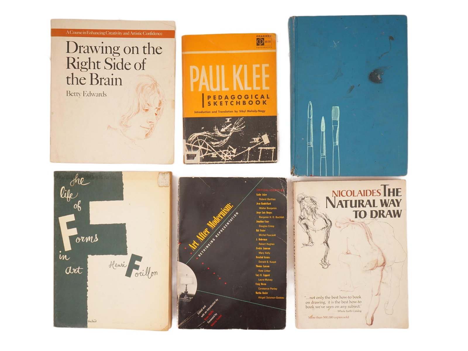ART AND DRAWING TECHNIQUES SIX BOOKS IN ENGLISH: A lot of six books on art and drawing techniques. The lot includes the book Drawing on the Right side of the Brain by Betty Edwards. The Pedagogical Sketchbook by Paul Klee. The Life of Forms in Art b
