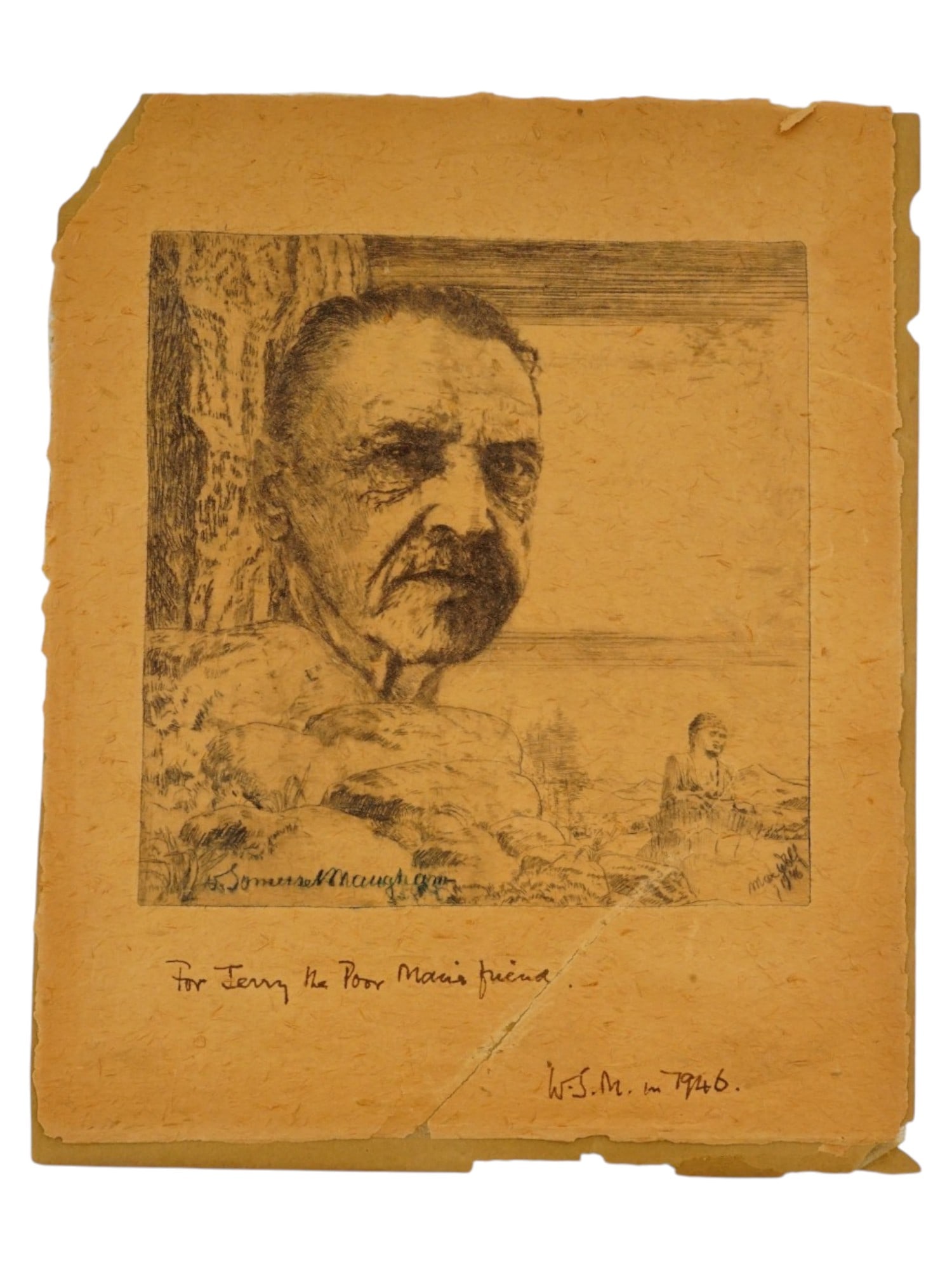 ETCHING PORTRAIT OF SOMERSET MAUGHAM AUTOGRAPHED (1 of 8)