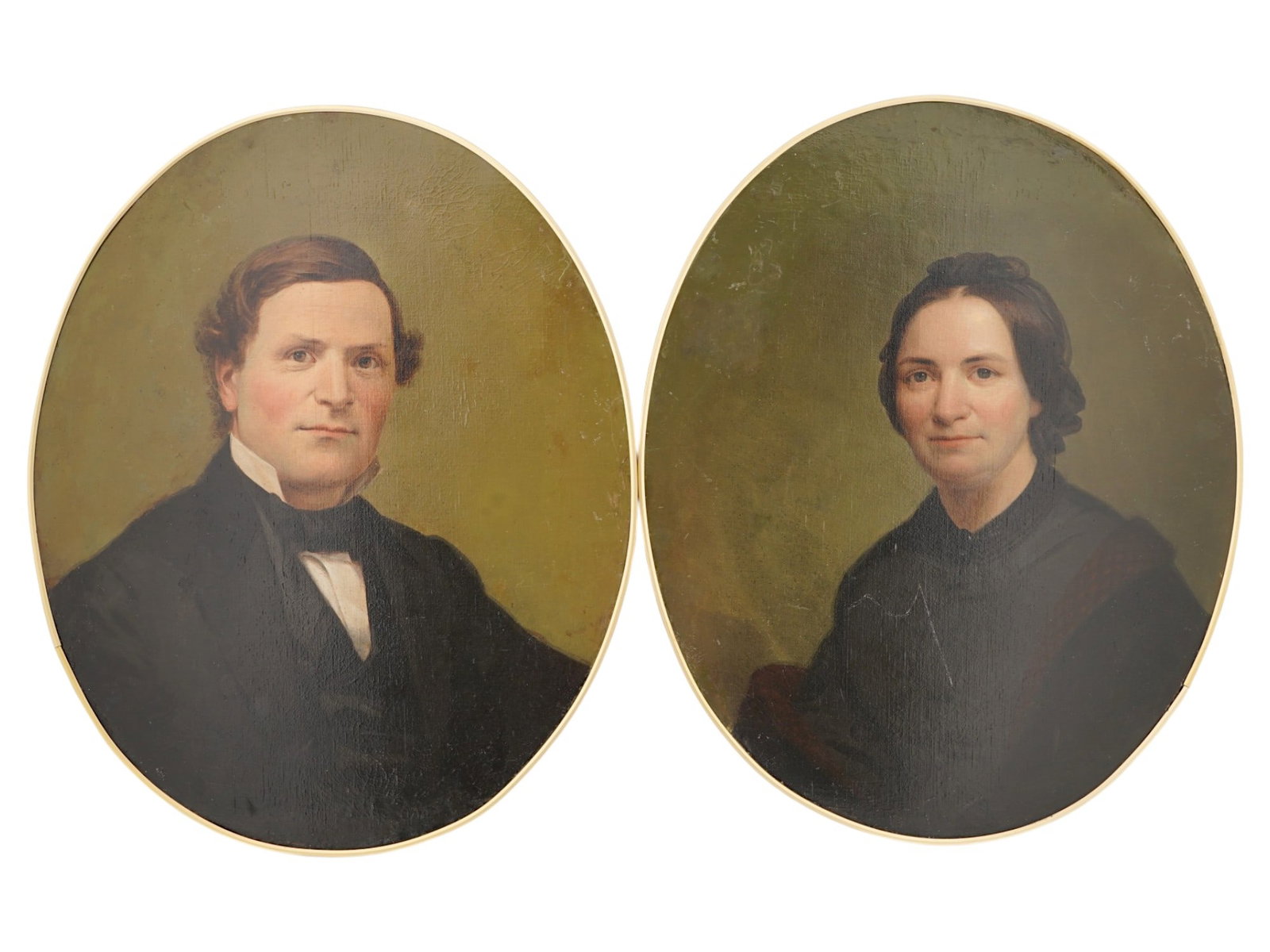 MID 19TH CEN ANTIQUE OVAL PORTRAIT OIL PAINTINGS (1 of 5)