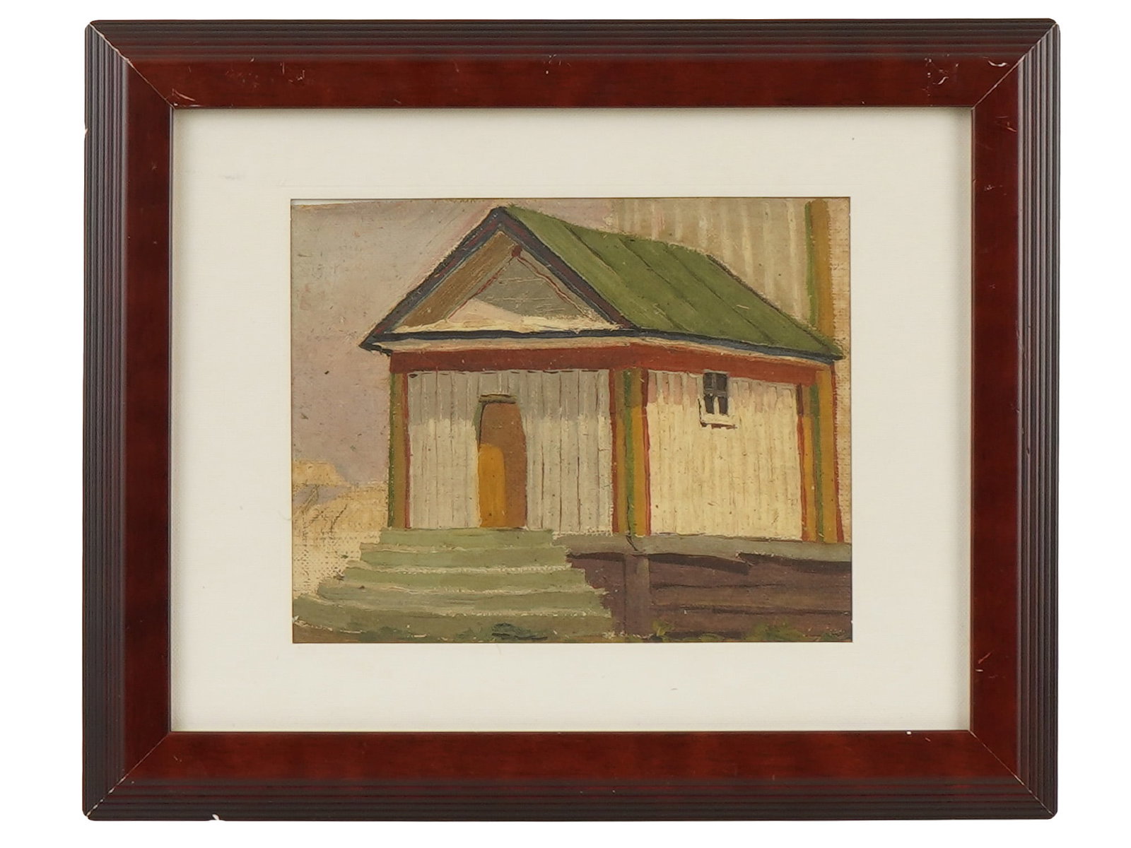 UKRAINIAN RURAL OIL PAINTING BY YURI PAVLOVICH: Yuri Y. Pavlovich, Ukrainian, 1872 to 1947, oil painting on canvas mounted on board depicting a rural house. Framed. Yuriy Yuryevich Pavlovich was a Ukrainian scientist ethnographer, watercolor painte