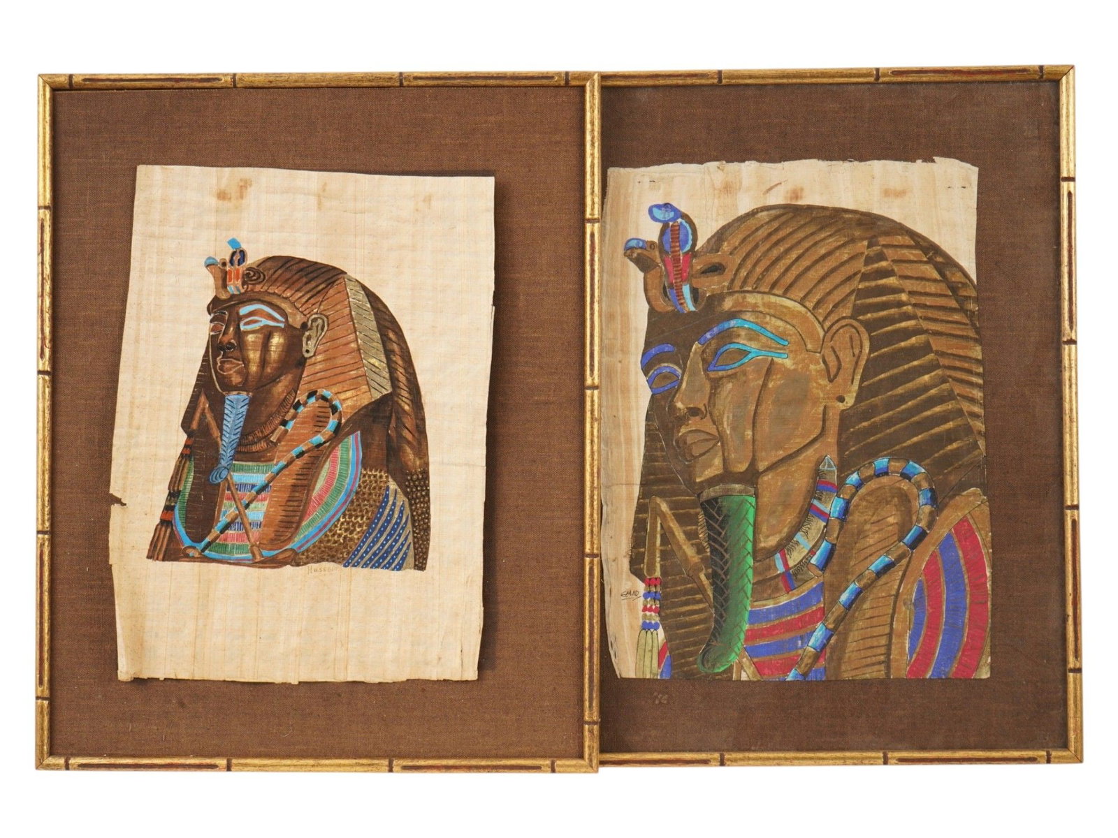 TWO VINTAGE EGYPTIAN SOUVENIR PAINTINGS ON PAPYRUS (1 of 8)