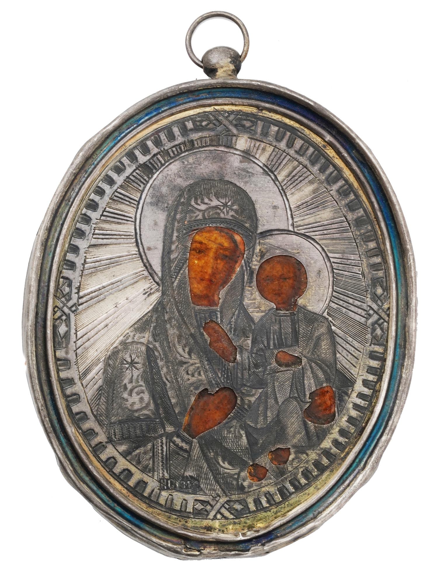 ANTIQUE RUSSIAN ICON MOTHER OF GOD IN SILVER OKLAD (1 of 5)
