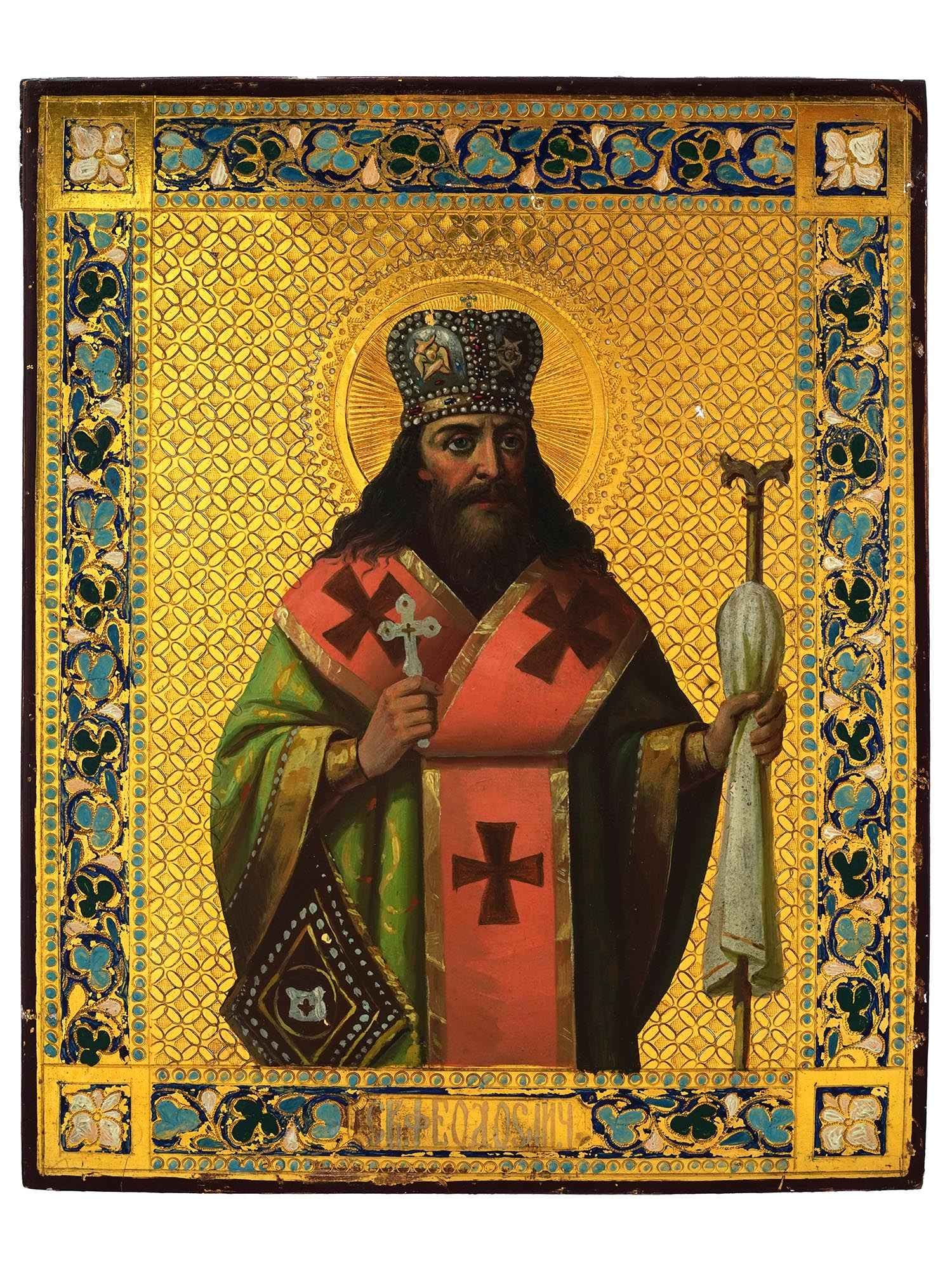 ANTIQUE 19 C RUSSIAN HAND PAINTED ICON OF ST FEODOSIY (1 of 3)