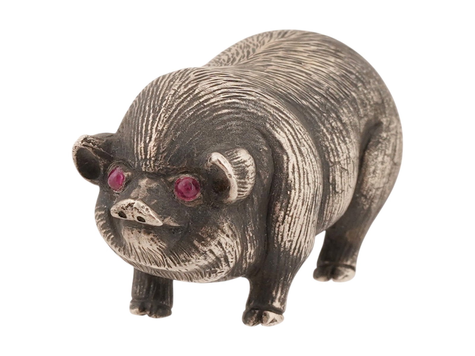 RUSSIAN SOLID SILVER FIGURINE OF A PIG WITH RUBY EYES (1 of 8)