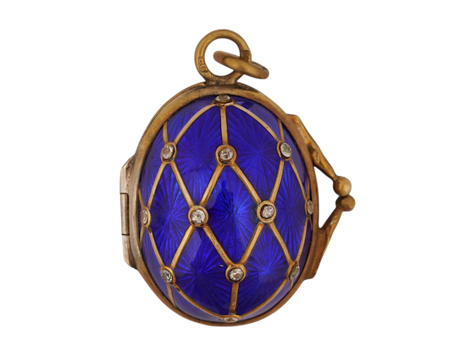 RUSSIAN SILVER ENAMEL EGG LOCKET PENDANT WITH GEMSTONES (1 of 7)