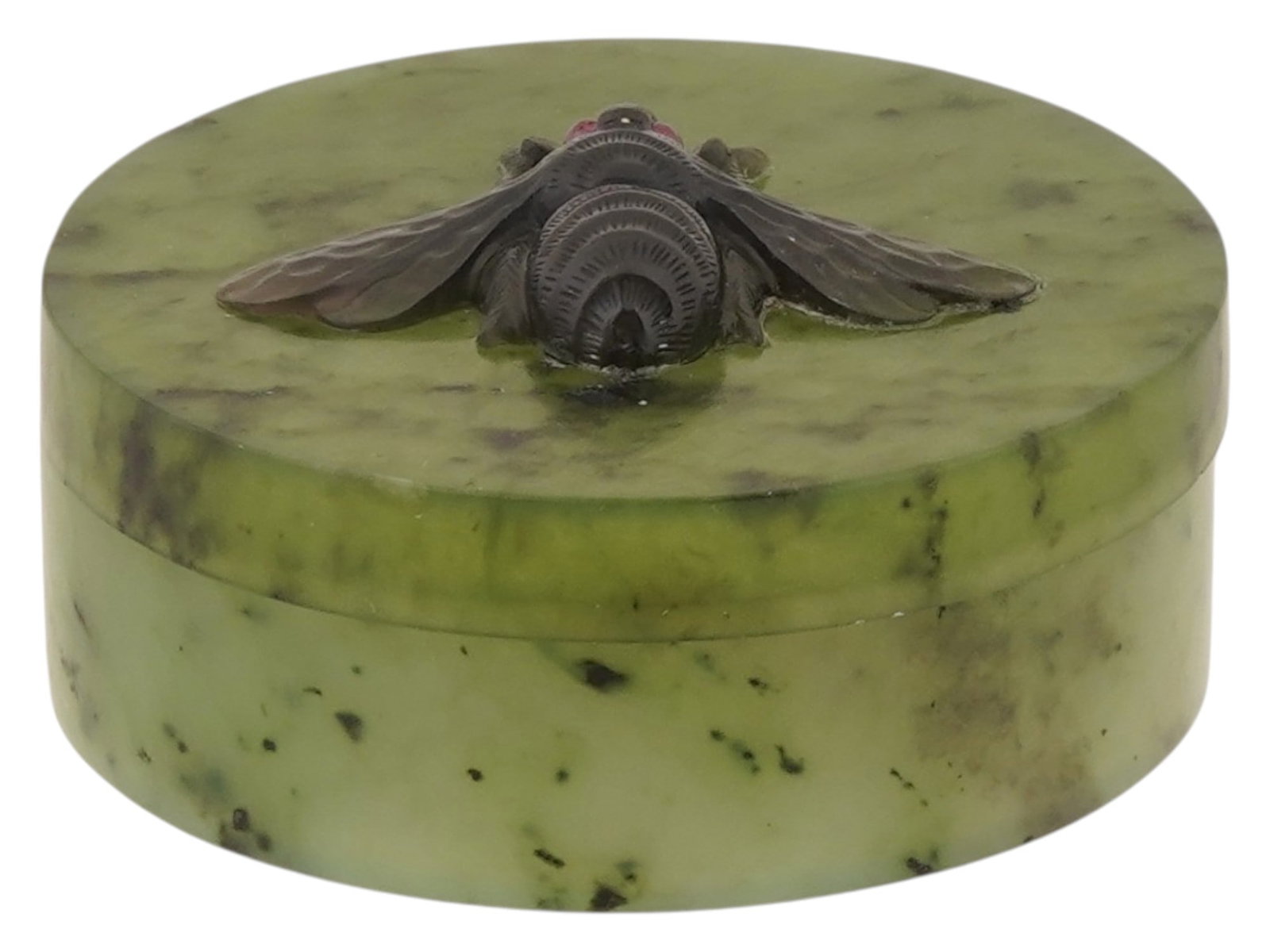 RUSSIAN CARVED NEPHRITE JADE FLY BOX WITH RUBY - 3