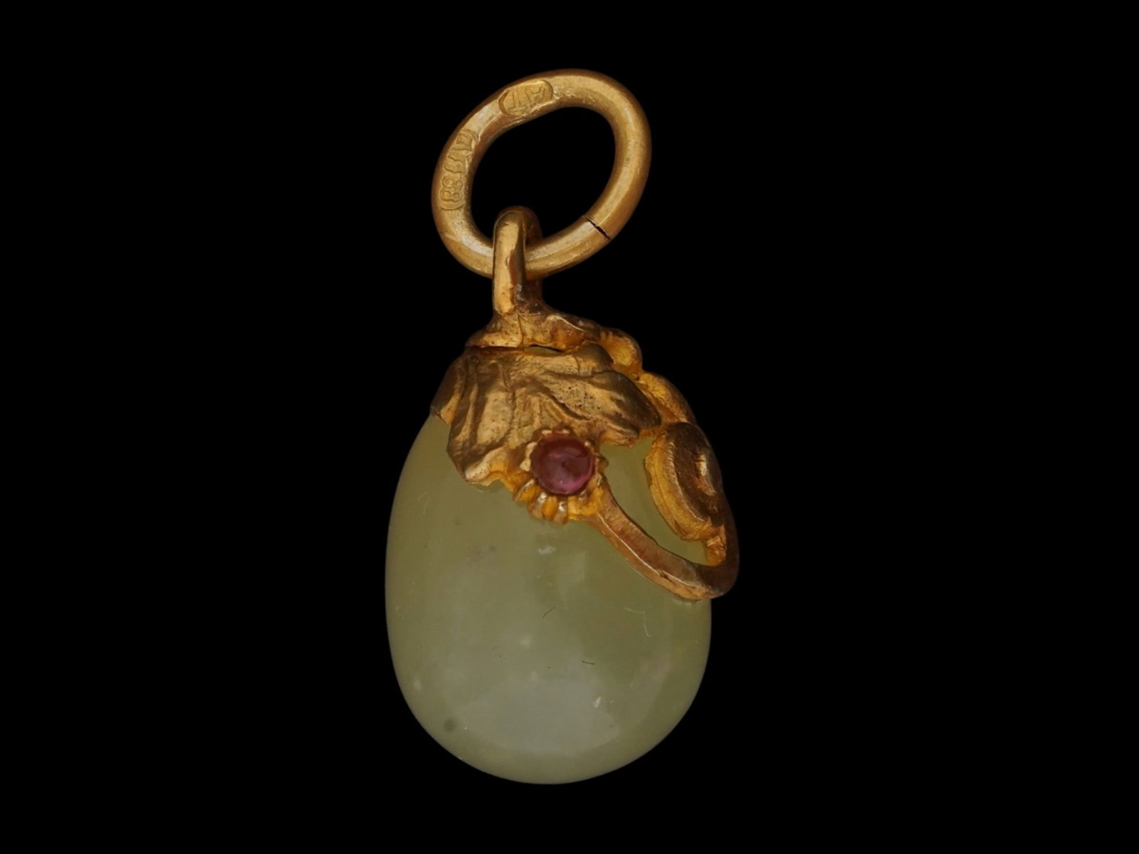 RUSSIAN SILVER BOWENITE EASTER EGG PENDANT W GEMSTONE - 2