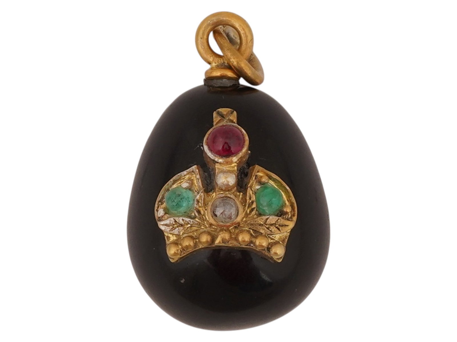 RUSSIAN SILVER HARDSTONE RUBY EMERALDS DIAMOND EGG PENDANT (1 of 6)