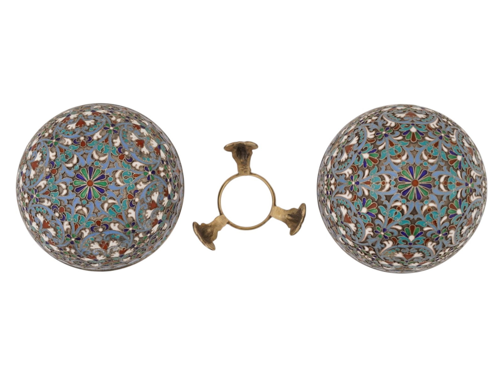 RUSSIAN SILVER CLOISONNE ENAMEL EASTER EGG W STAND - 6