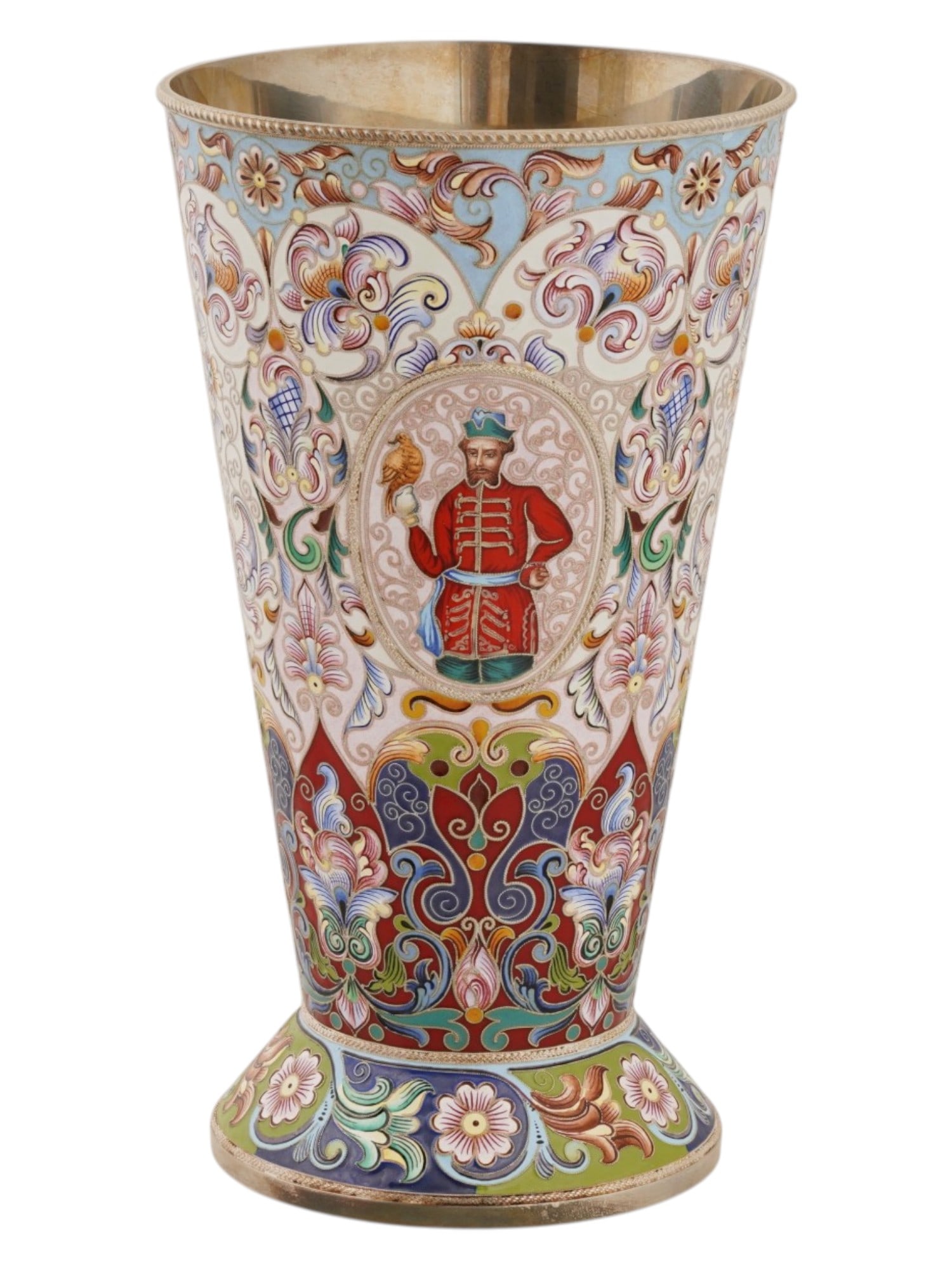 EXTRA LARGE RUSSIAN GILT SILVER CLOISONNE ENAMEL BEAKER (1 of 7)