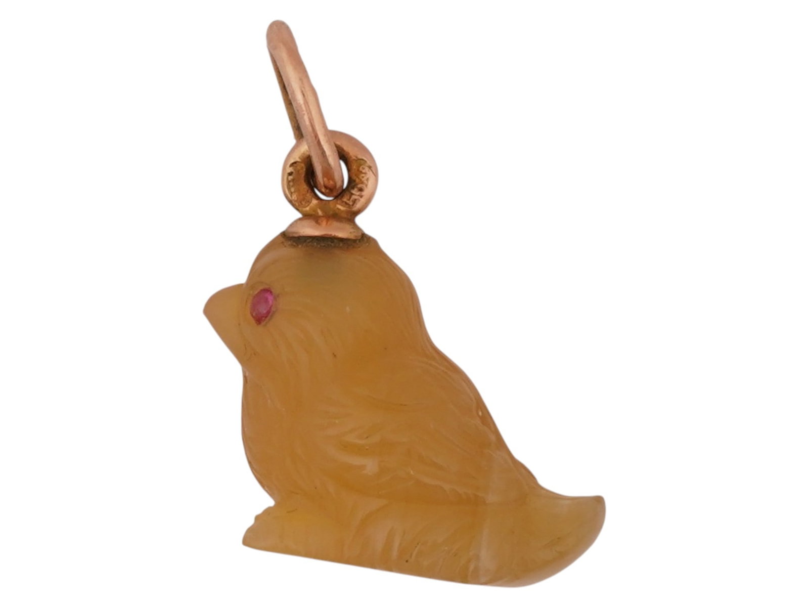 RUSSIAN 14K GOLD AGATE CHICK EASTER EGG PENDANT W RUBY - 2