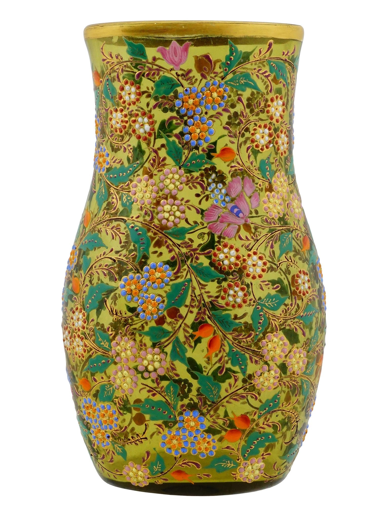 EUROPEAN POLYCHROME ENAMEL FLORAL DESIGN GLASS VASE (1 of 7)