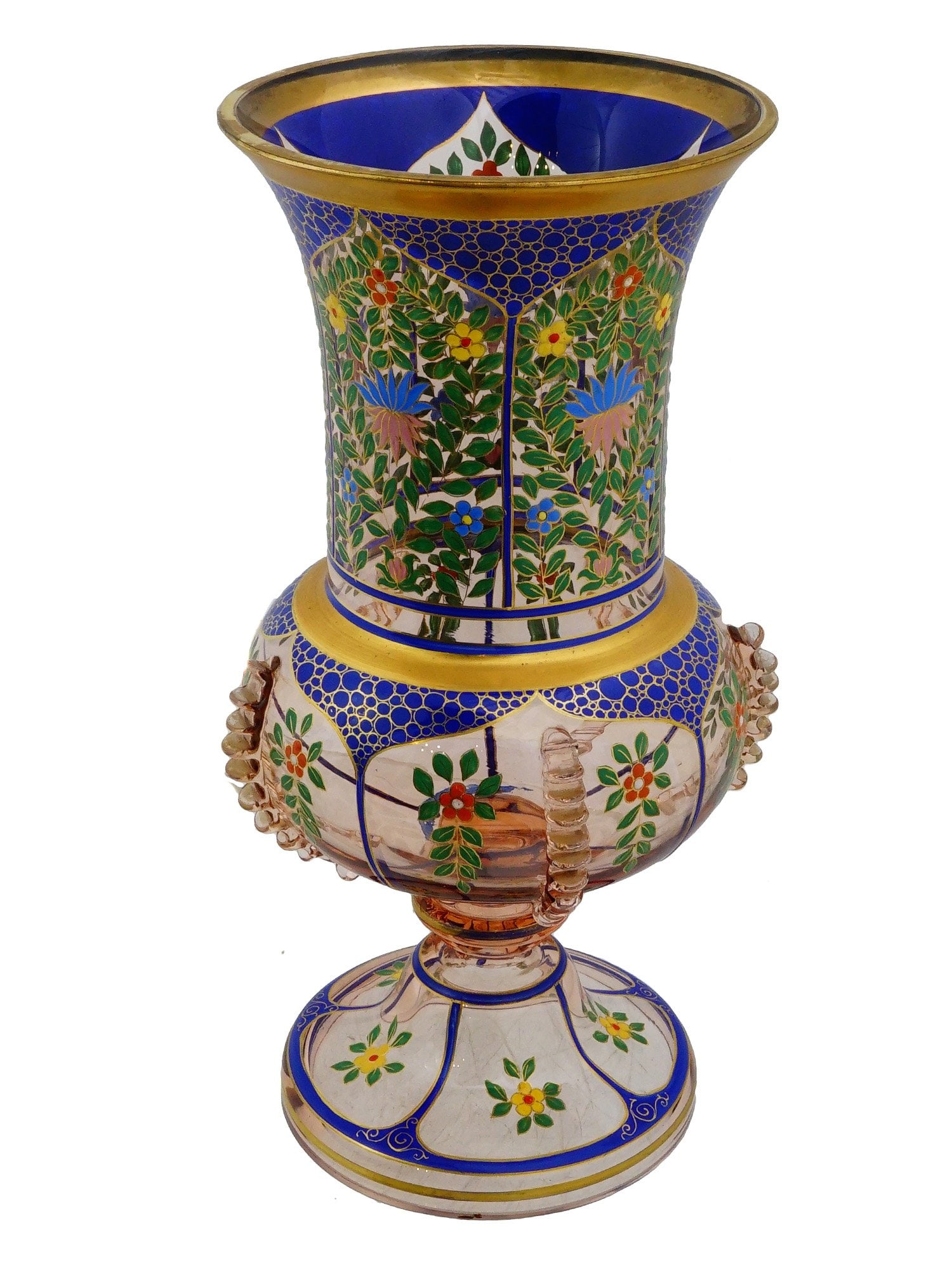 ANTIQUE BOHEMIAN FLORAL ENAMELED GLASS VASE (1 of 6)