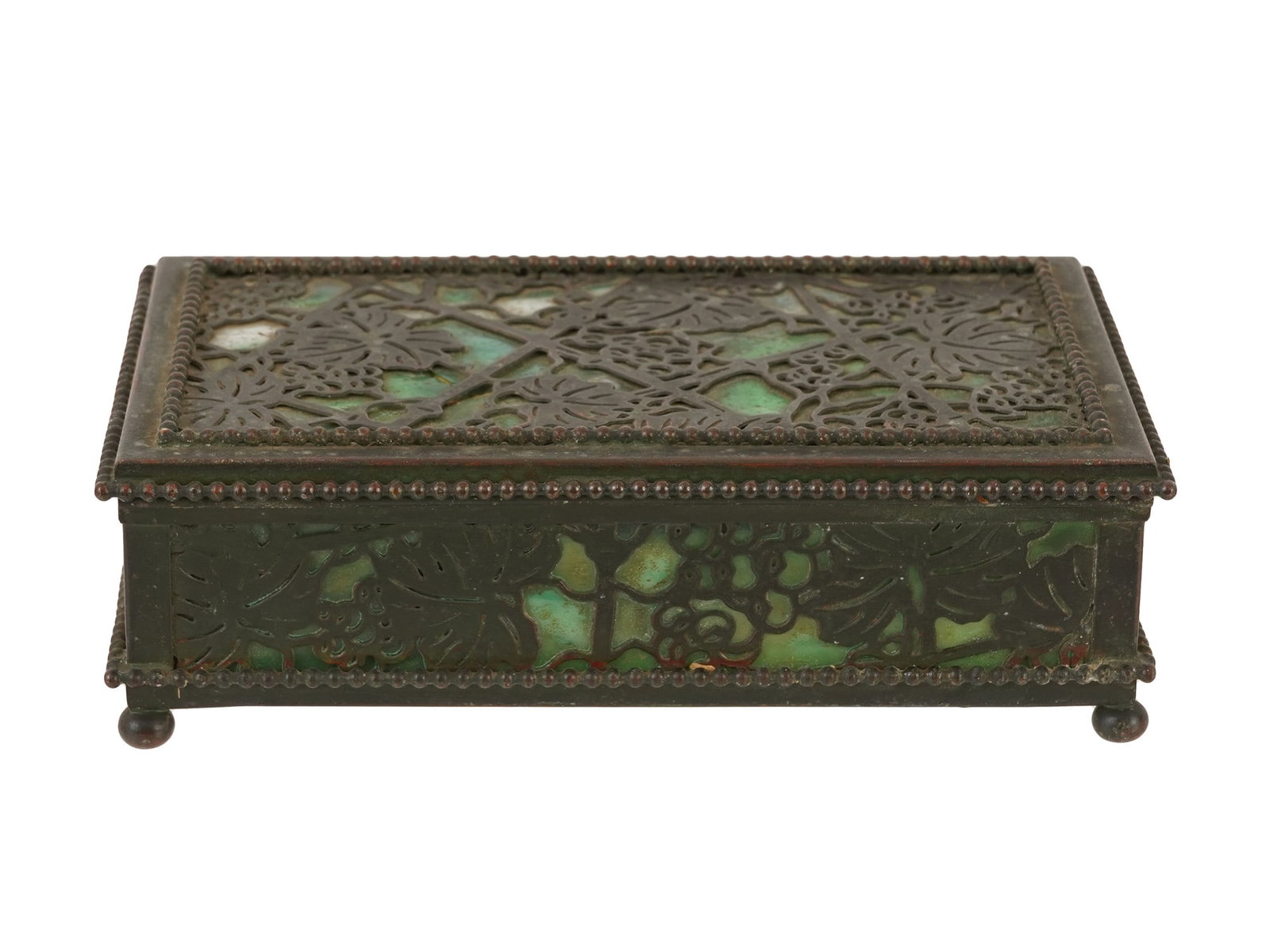 TIFFANY STUDIOS BRONZE GRAPEVINE SLAG GLASS BOX (1 of 11)