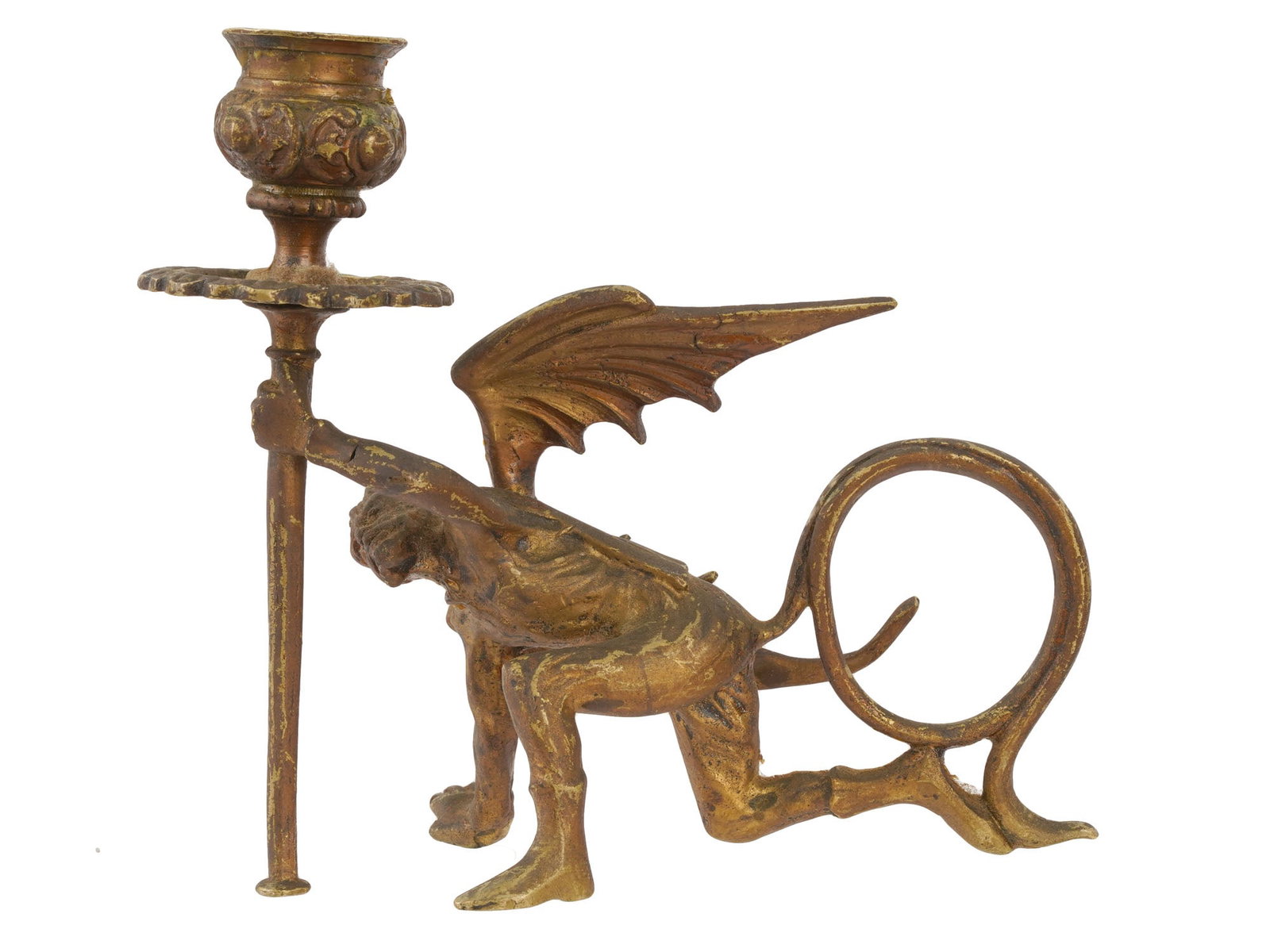 ANTIQUE BELGIAN PATINATED BRONZE FIGURAL CANDLESTICK (1 of 10)