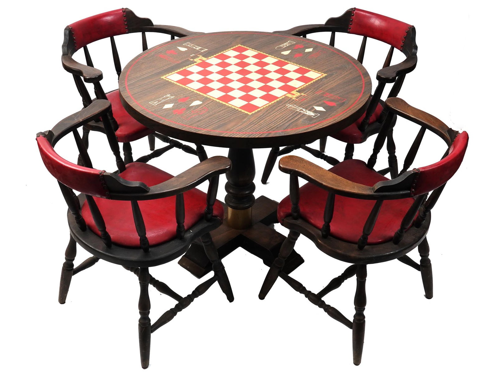 VINTAGE AMERICAN GAMBLING TABLE AND FOUR ARMCHAIRS (1 of 8)