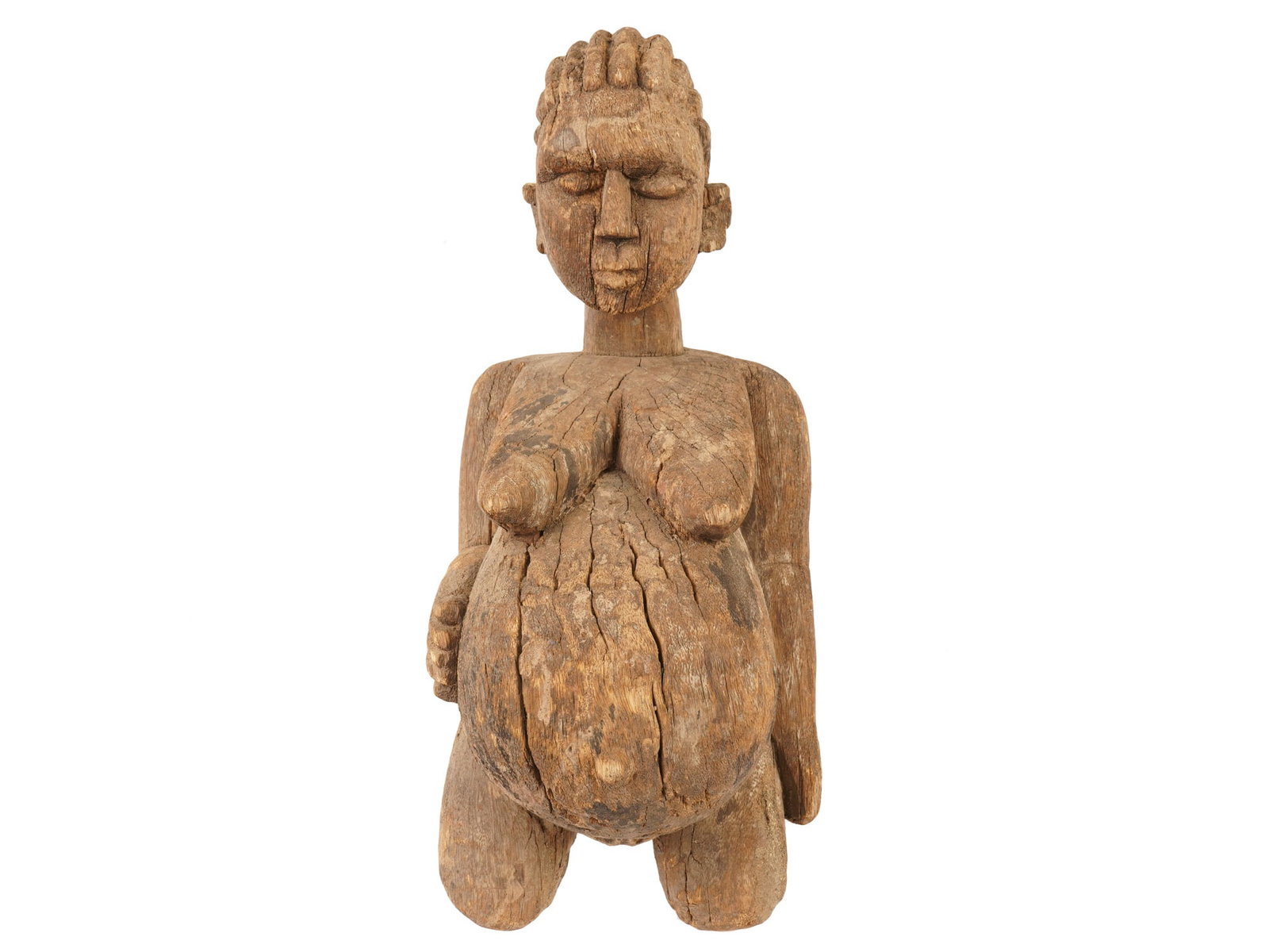 19TH CEN AFRICAN YORUBA CARVED WOOD FERTILITY FIGURE (1 of 8)