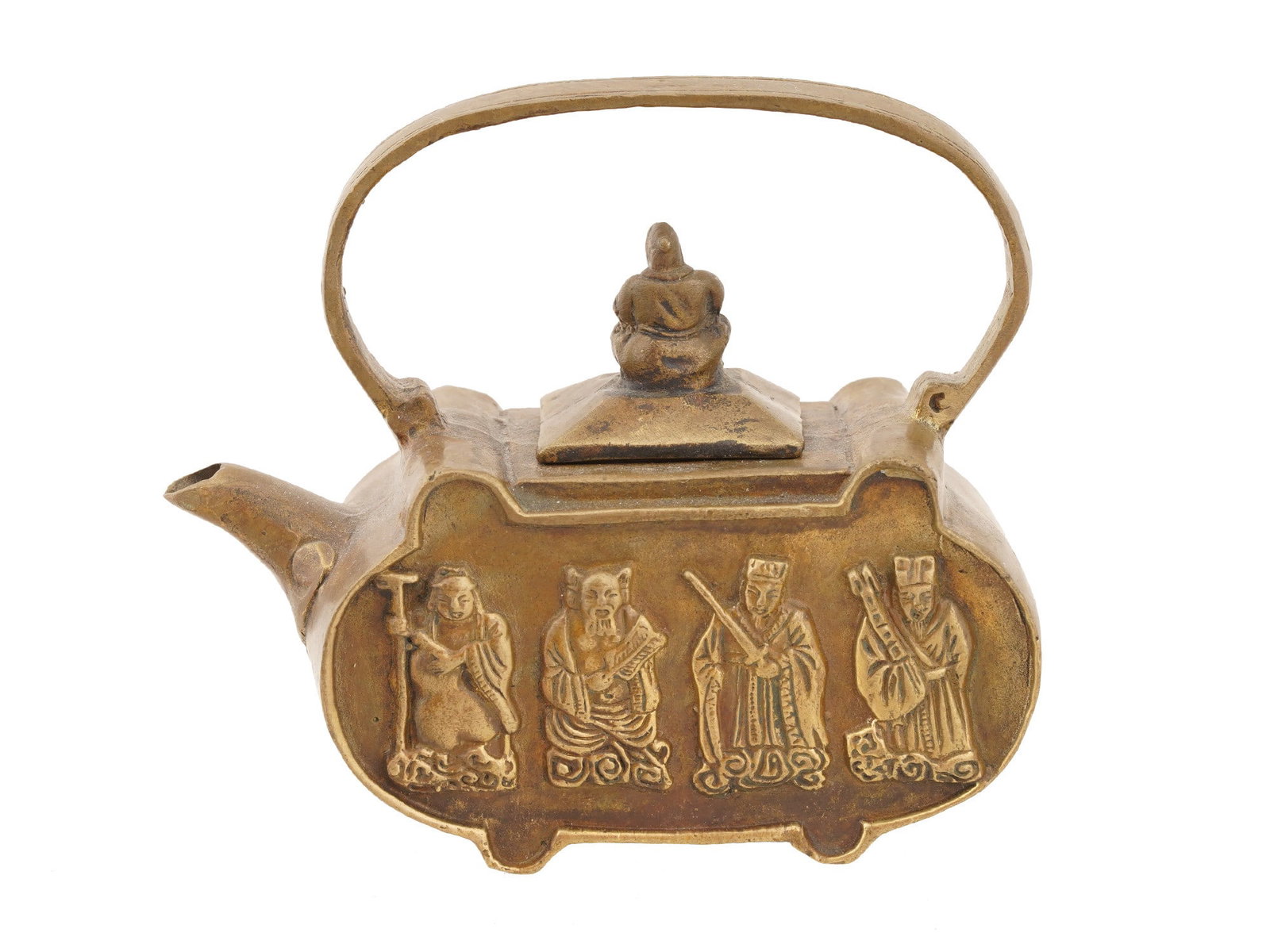 CHINESE EIGHT IMMORTALS BA XIAN ENGRAVED BRASS TEAPOT (1 of 8)