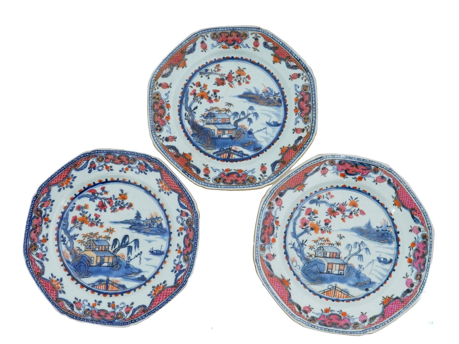 SET OF 3 ANTIQUE CHINESE EXPORT IMARI PORCELAIN PLATES (1 of 13)