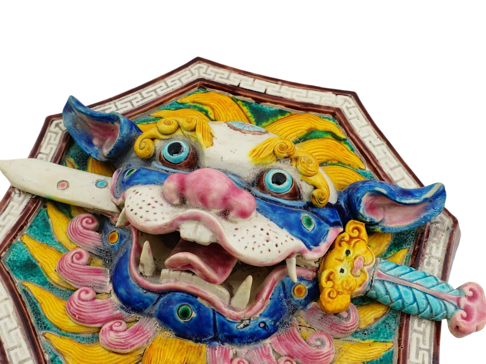 CHINESE OCTAGONAL GLAZED CERAMIC WALL PLAQUE - 8