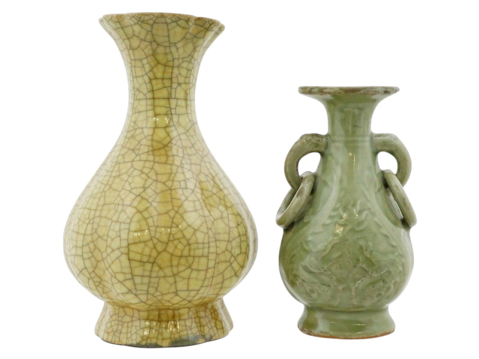 LOT OF TWO CHINESE GLOBULAR GLAZED CERAMIC VASES (1 of 10)