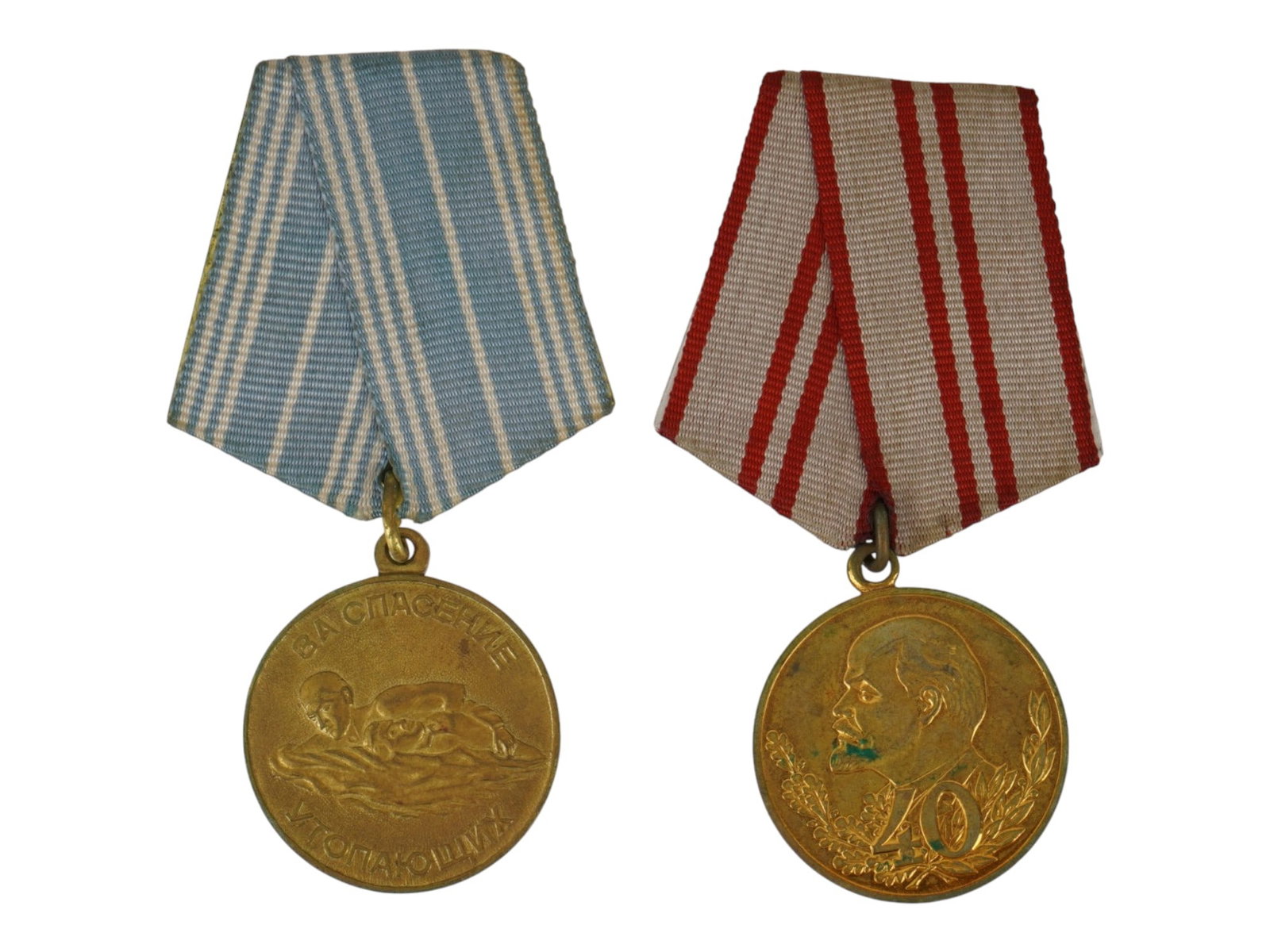 TWO VINTAGE RUSSIAN SOVIET MEDALS WITH RIBBONS (1 of 4)